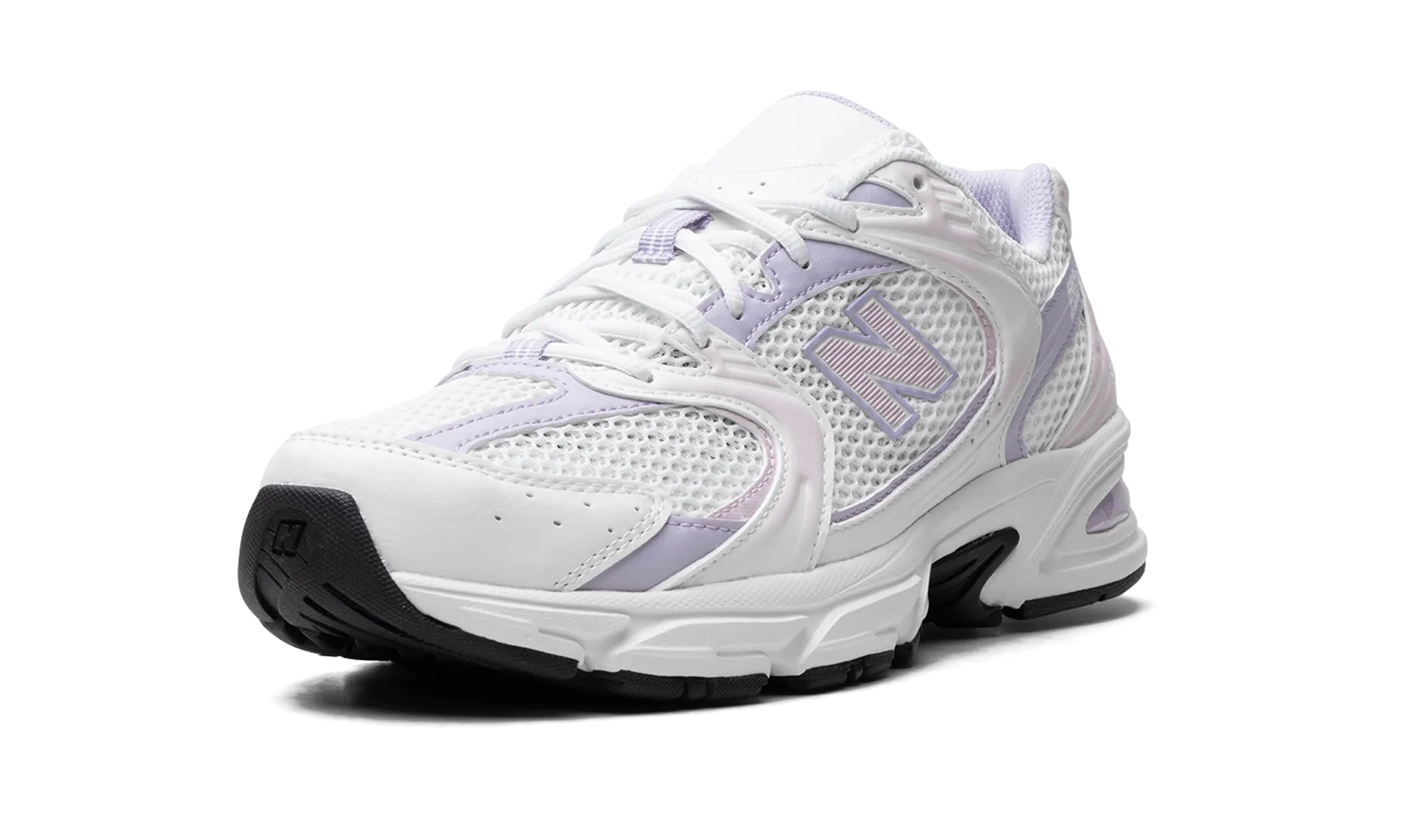 530 "White / Purple" running in a lava field area shoes stress - free