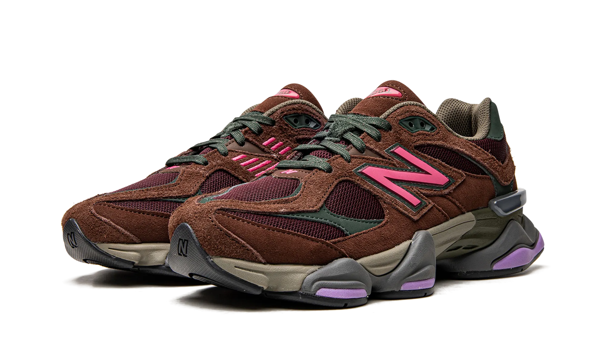 9060 "Rich Oak / Burgundy" solid colored shoes running in a relay race