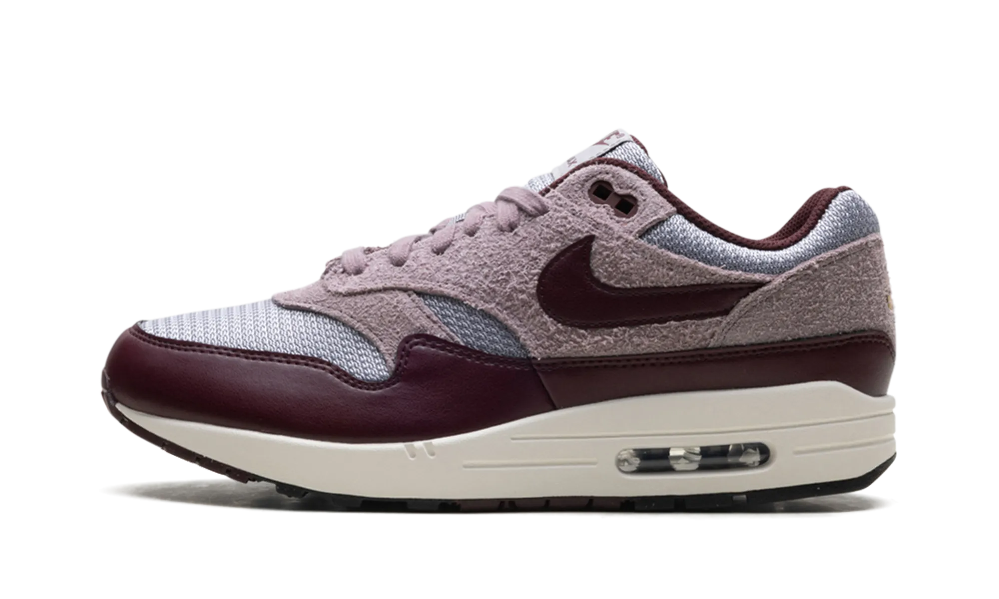 reduce fatigue stability running shoes Air Max 1 ESS PRM "CEMENT GREY/BURGUNDY CRUSH"