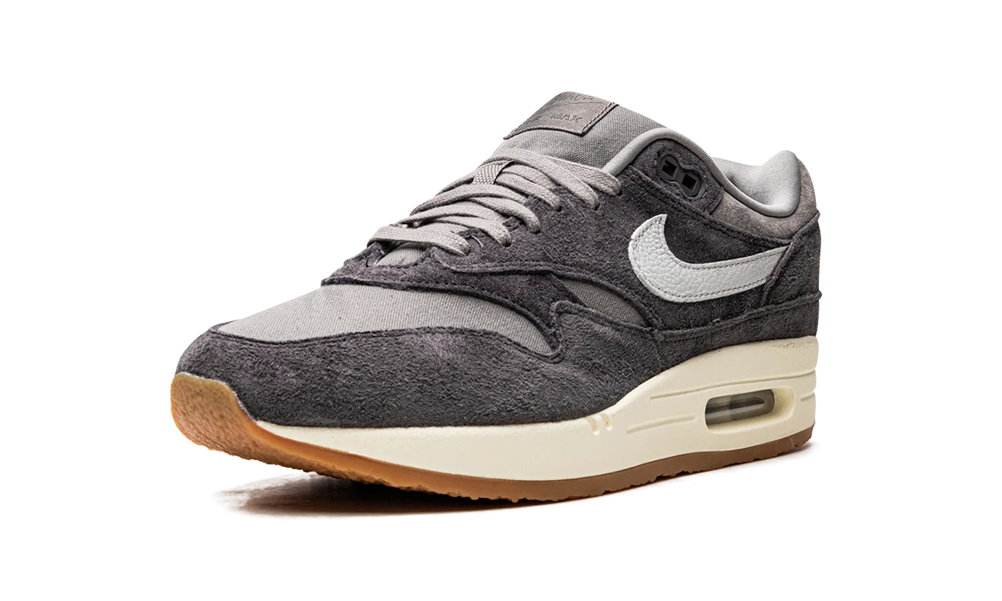Air Max 1 PRM Crepe "Soft Grey" running in a canyon shoes