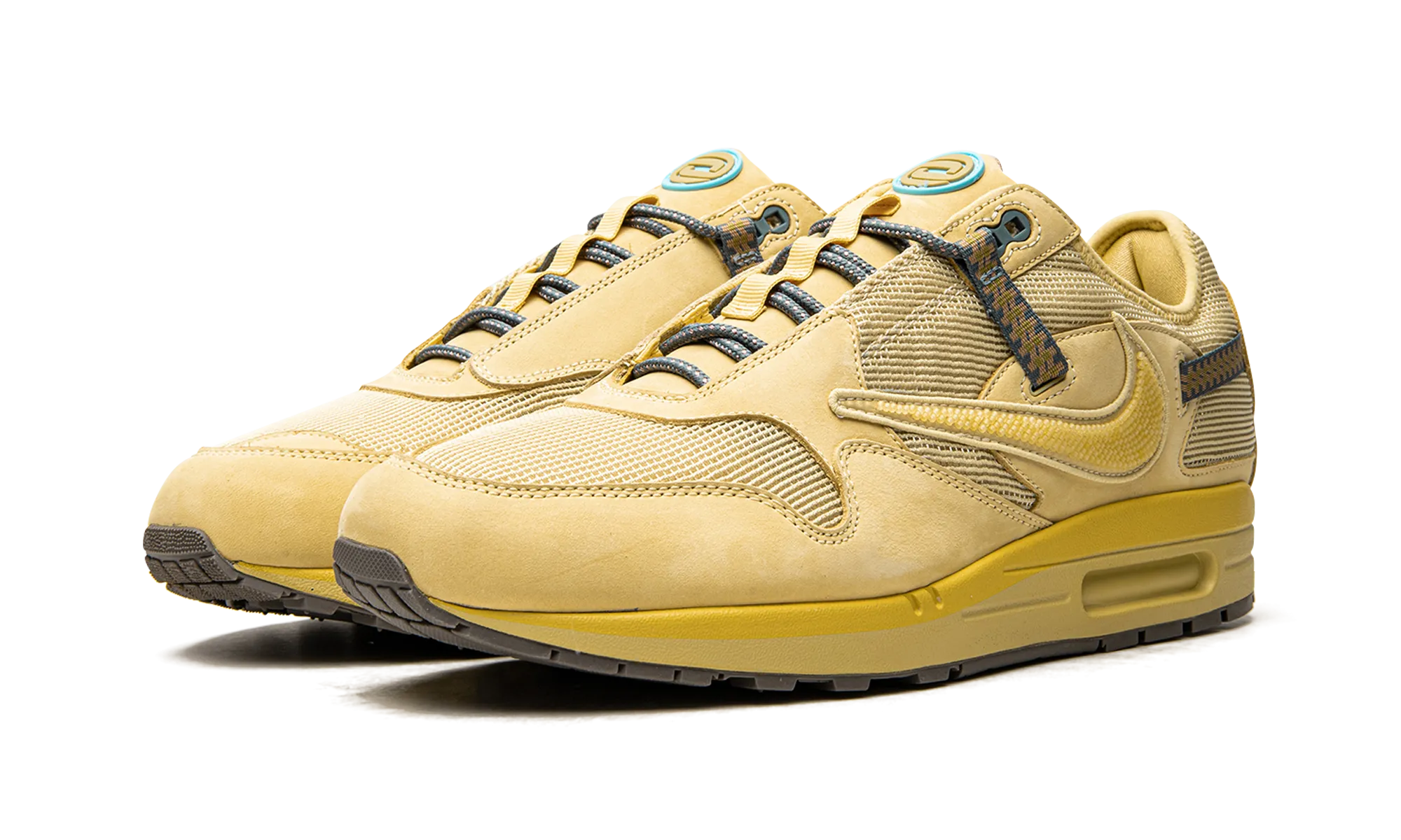 wedding - themed running shoes heel - cup shoes Air Max 1 "Travis Scott - Saturn Gold"