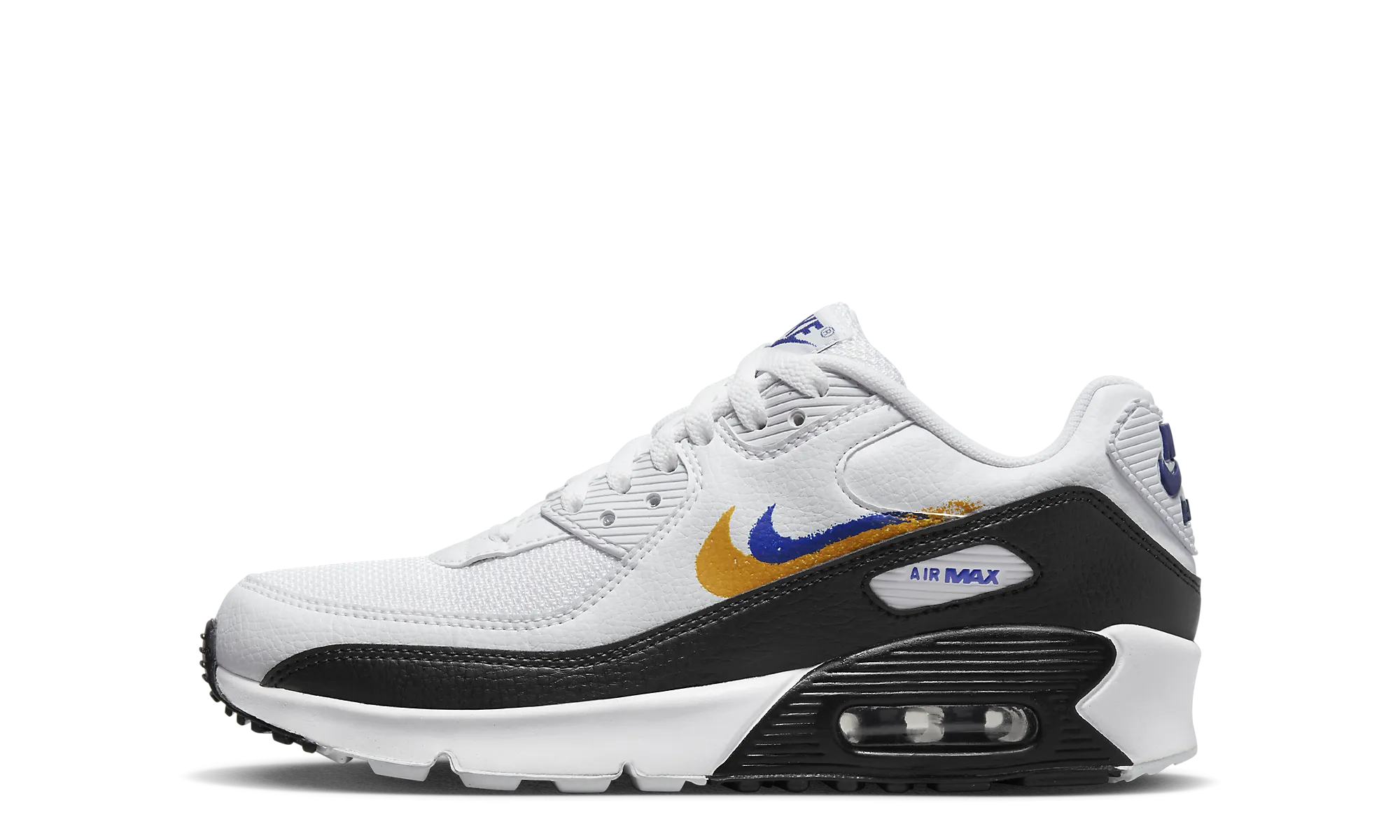 Air Max 90 GS "Double Swoosh White Black Gold Royal" heel - strike shoe response