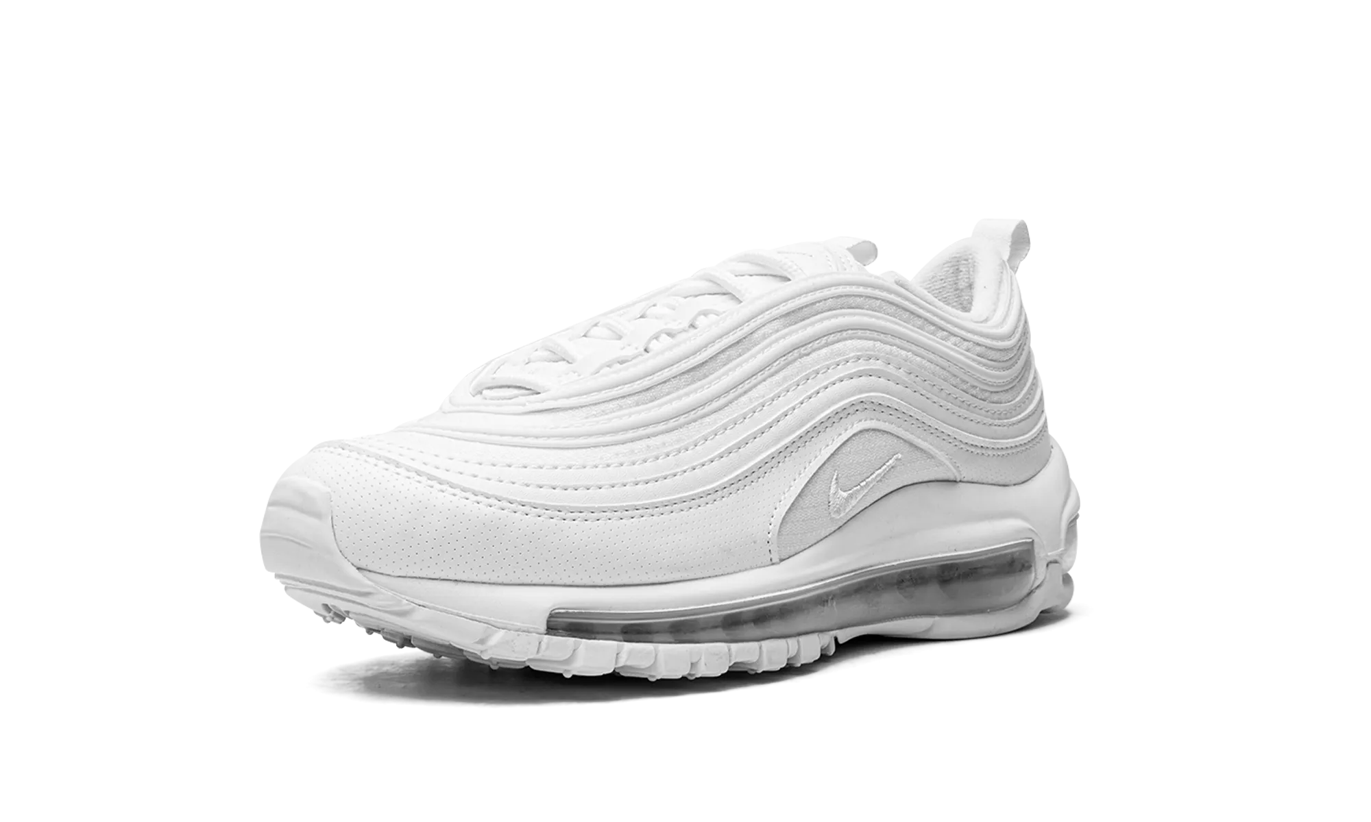 Air Max 97 GS "White / Metallic Silver" running on a grass track shoes