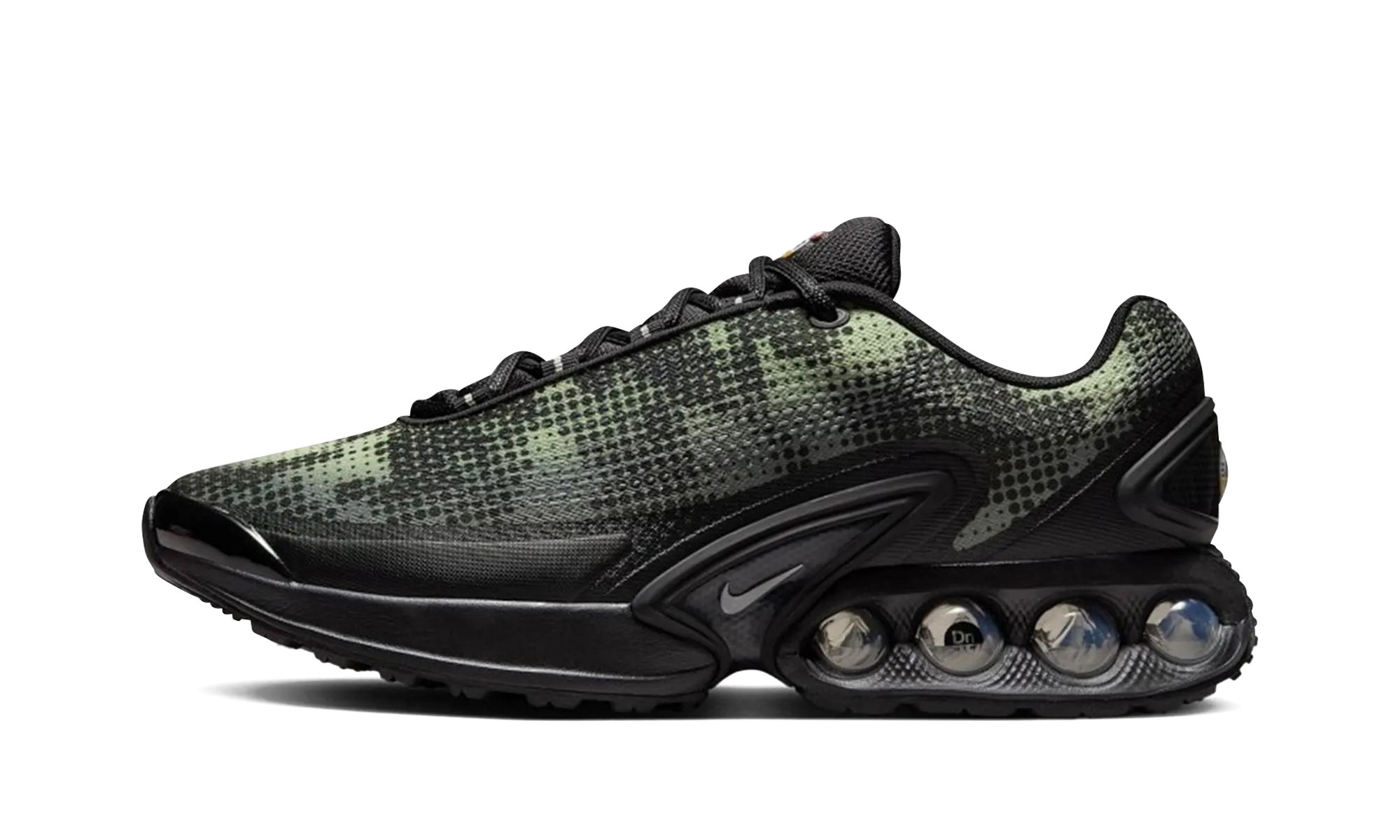 Air Max Dn "Black Olive Aura Medium Olive Metallic Silver" running in urban areas