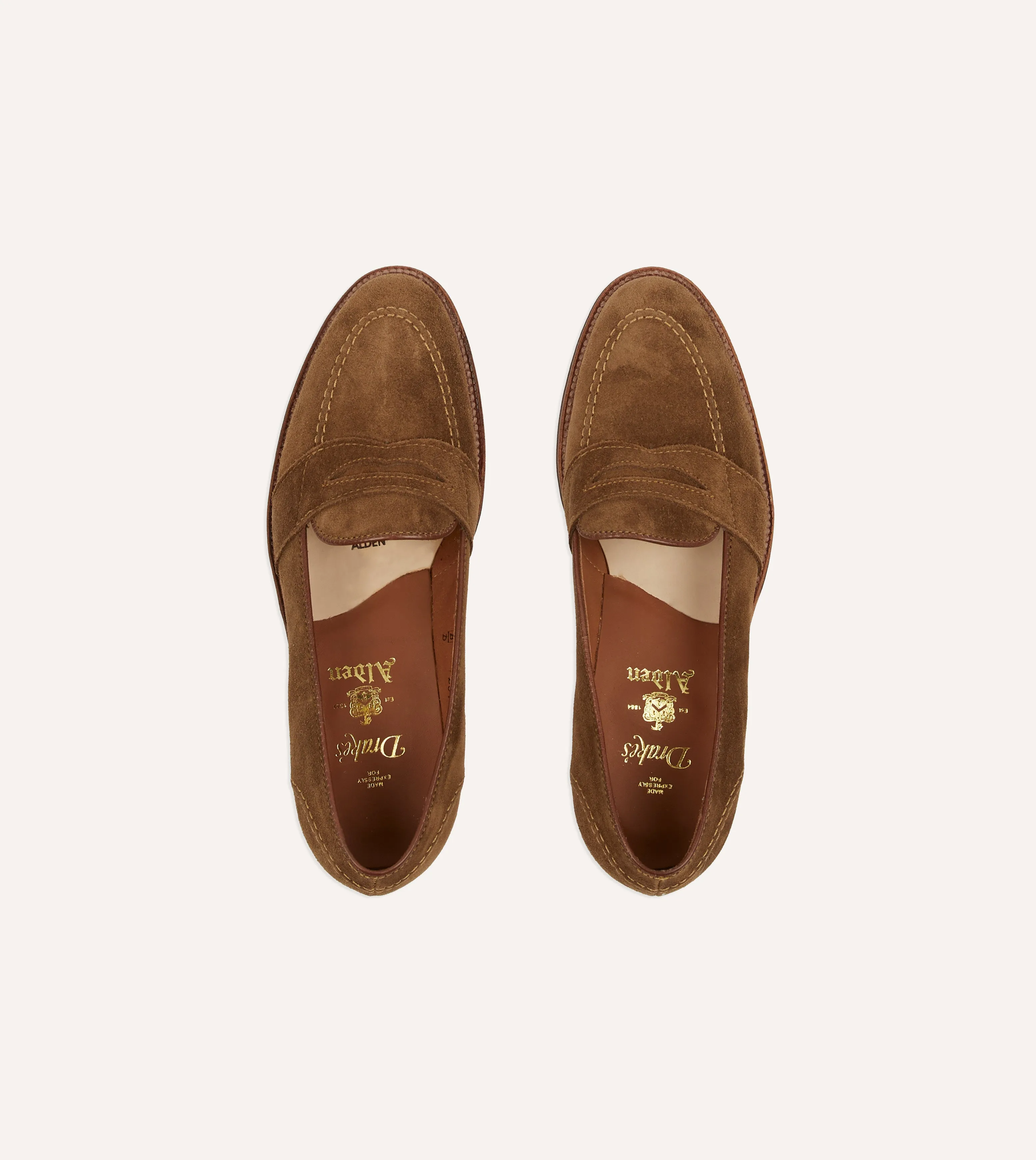 Alden Snuff Suede Full Strap Loafer Lace Up Style structured look