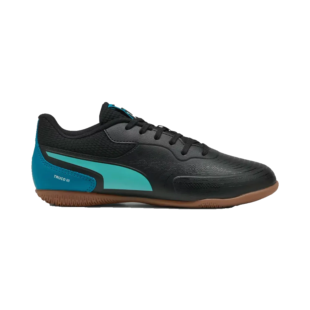 Puma Truco III Jnr IN Indoor Football Shoes (Black/Aquatic/Tropical Blue/White) Wear Light Clear Hike