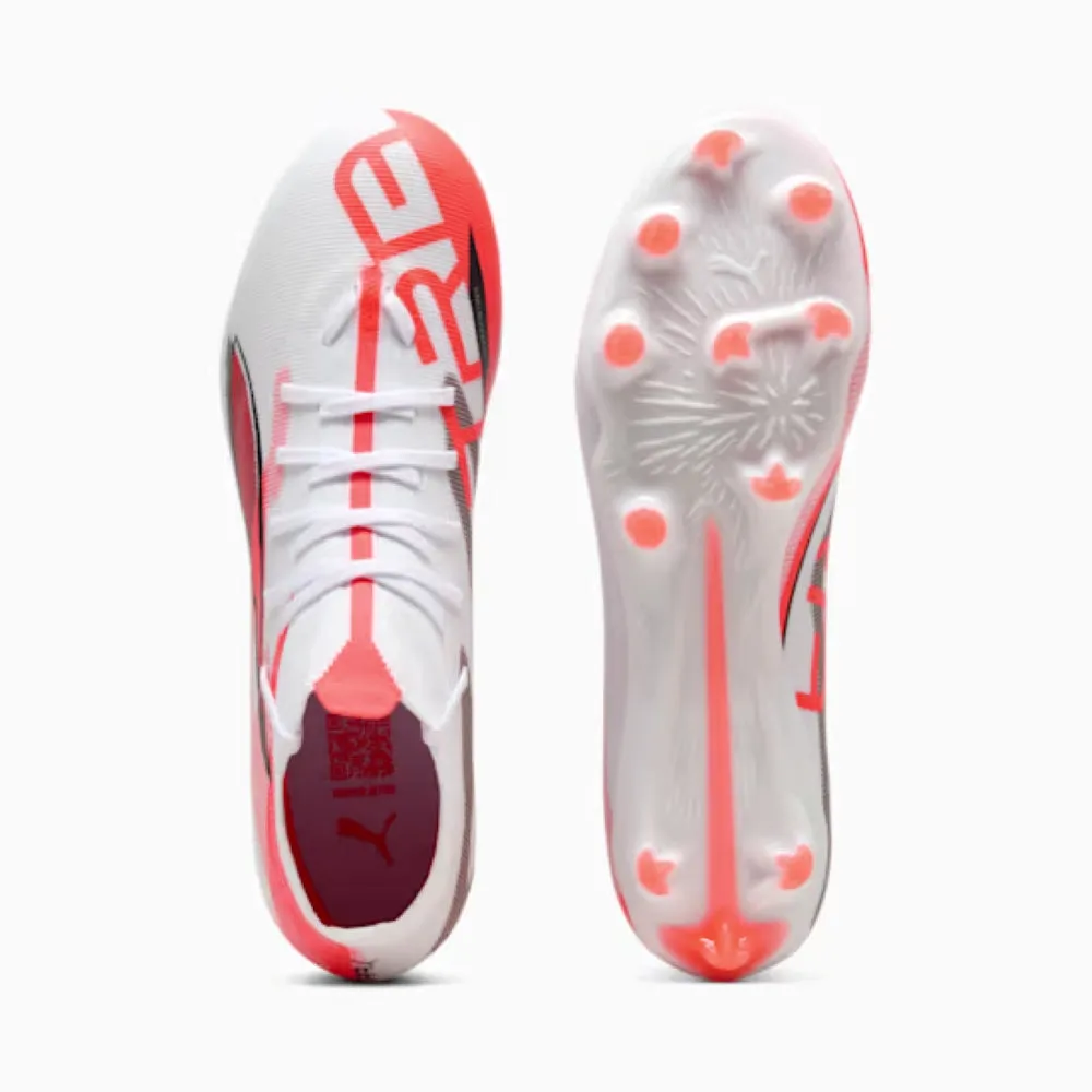 Puma Ultra 5 Match  FG/AG Football Boots (White/Black/Glowing Red) Lace Up Design