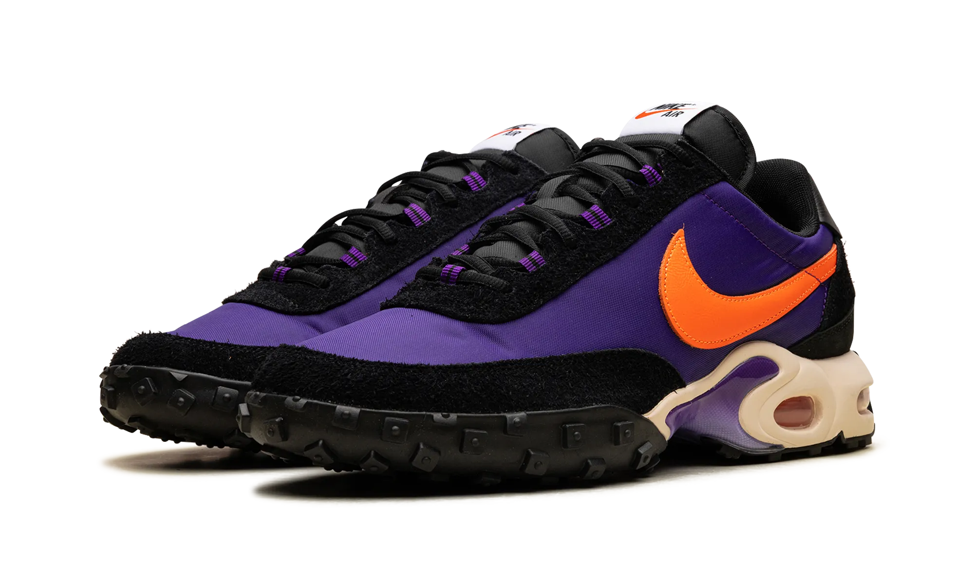 Air Max Waffle Racer SP "Voltage Purple" running in a rope bridge area shoes