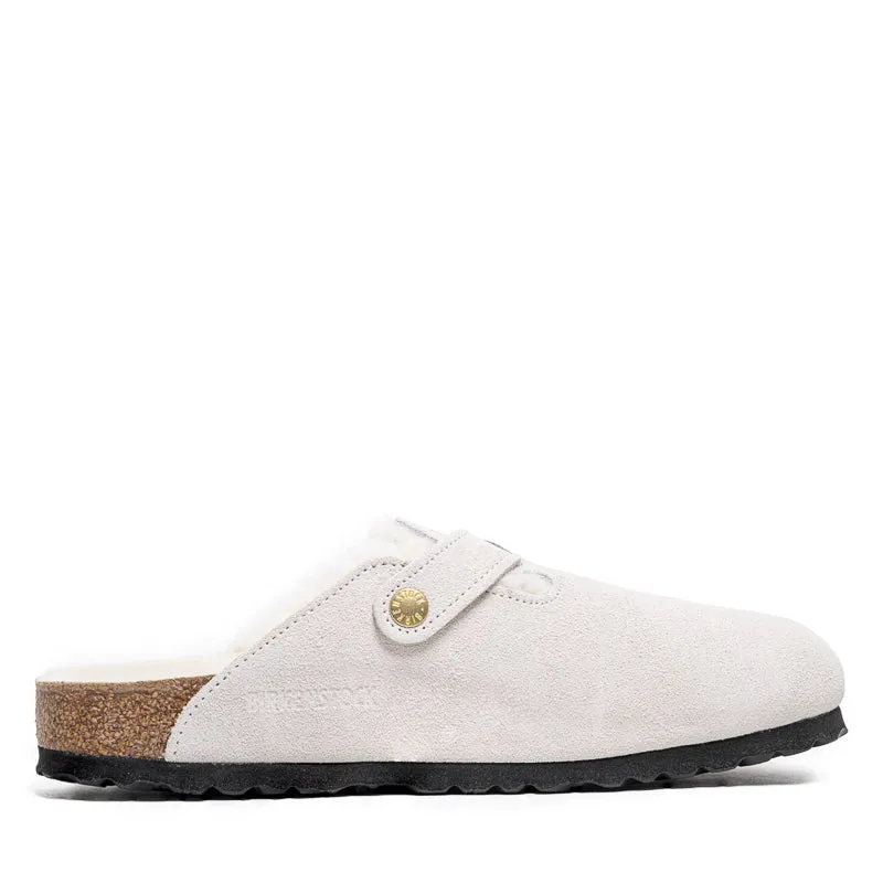 Women's Birkenstock Boston Shearling Suede - Antique White Easy on
