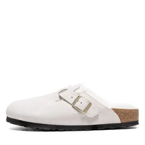 Women's Birkenstock Boston Shearling Suede - Antique White Leather Upper