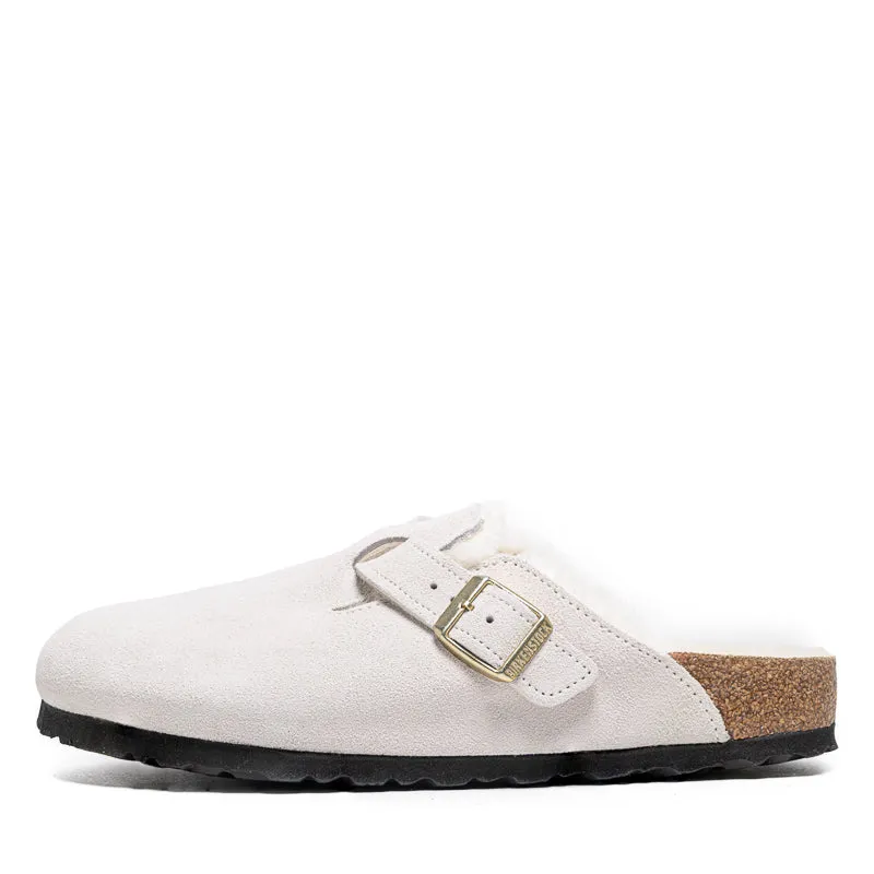 Day Comfort Sandal Repairs Women's Birkenstock Boston Shearling Suede - Antique White