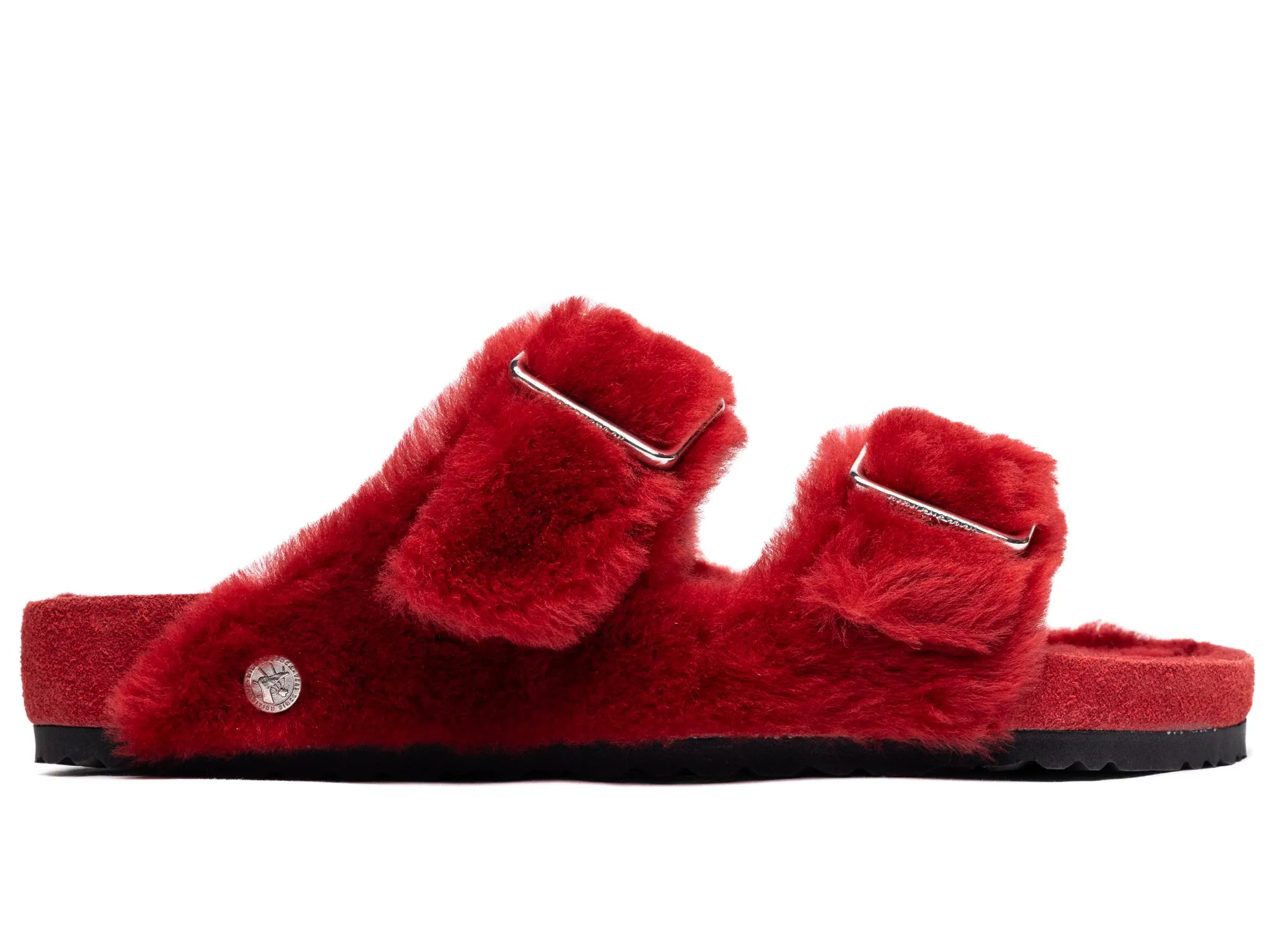 Birkenstock Arizona 1774 in Shearling Red Petite Fit Trail Ease