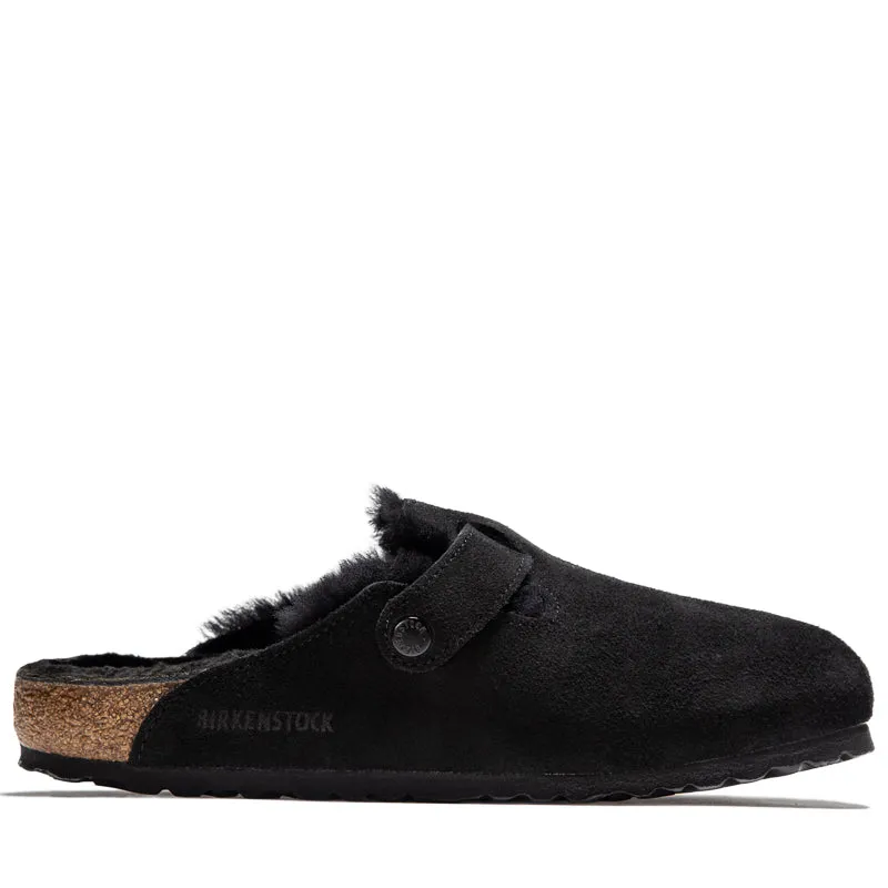 Birkenstock Boston Shearling Suede - Black Quick Slip Comfort