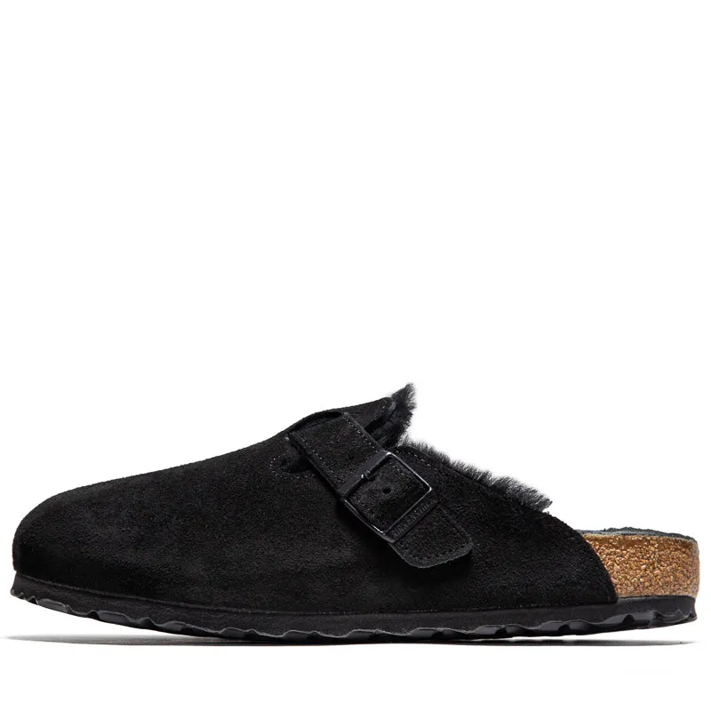 Birkenstock Boston Shearling Suede - Black Slip-On Comfort All Season