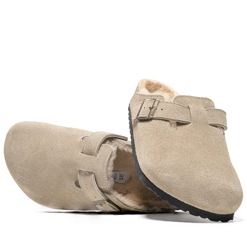 Trendy Footwear For Travel Birkenstock Boston Shearling Suede Shearling - Taupe Sand