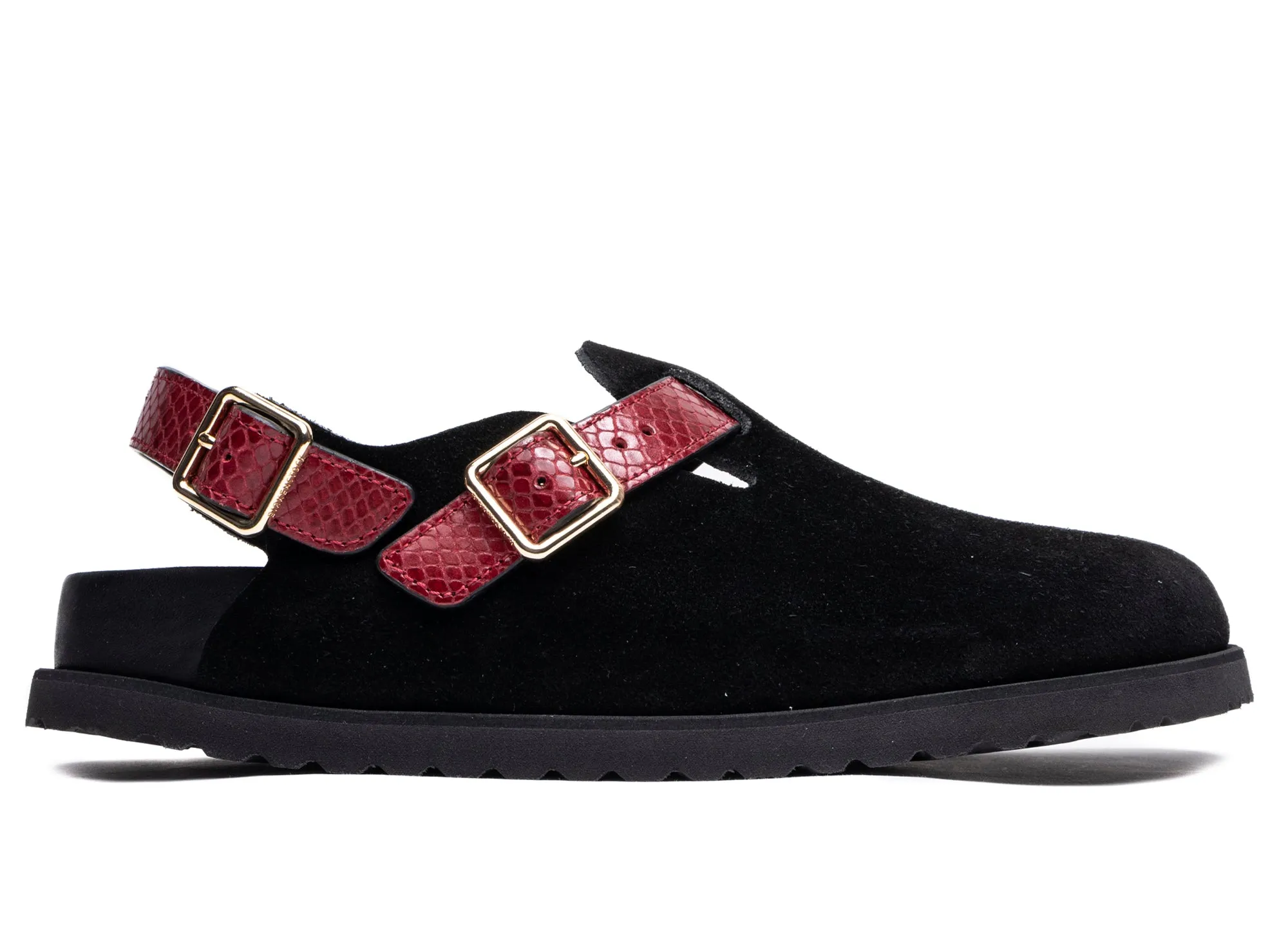 Snow Warm Birkenstock Tokio II Lined 1774 in Black/Red