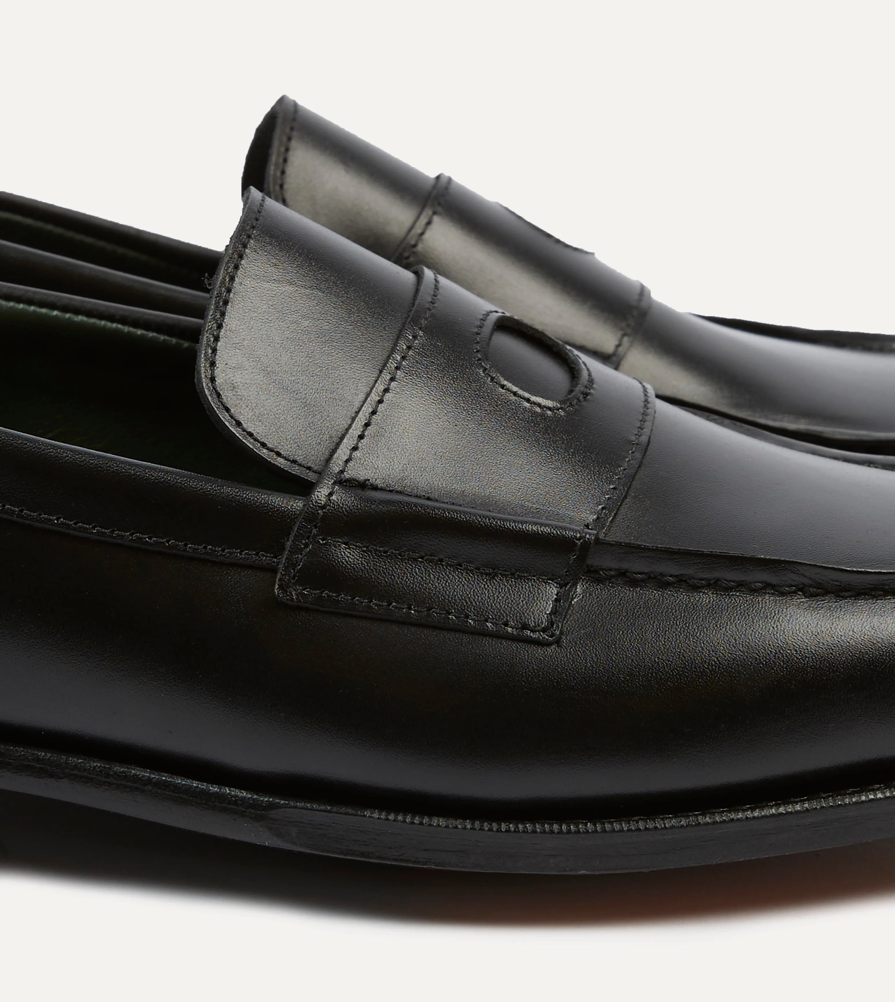 Black Calf Leather Charles Mk II Goodyear Welted Penny Loafer Patent Coat Subtle Fashion
