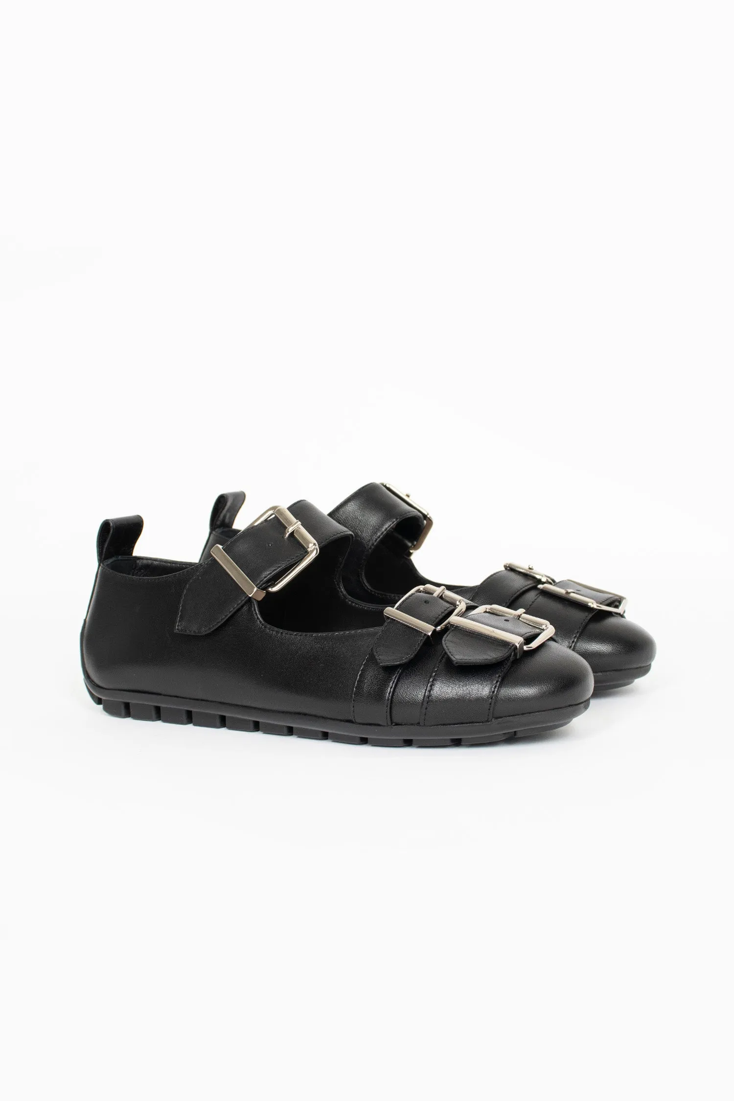Buckle Ballerina Pump Black Foldable Design High Traction Tread