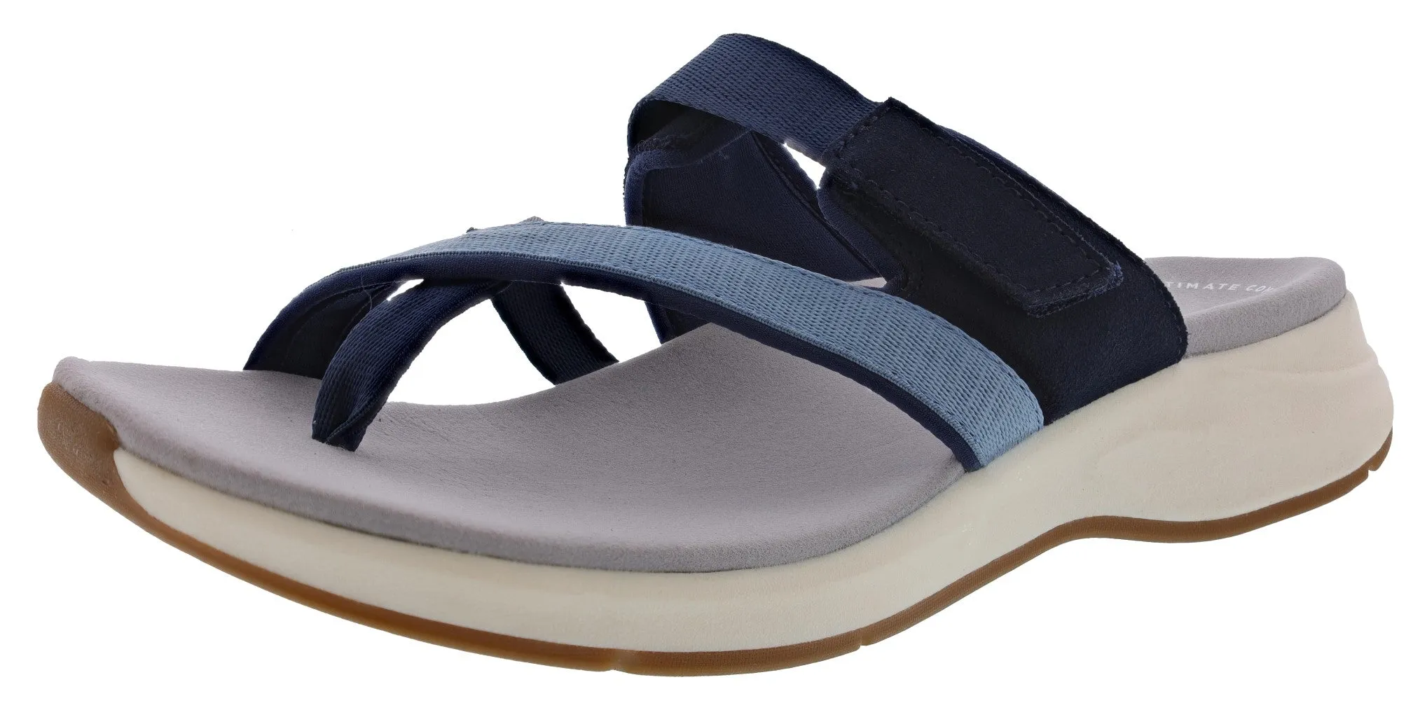 Neutral Mood Blossom Step Clarks Women's Solan Surf Hook & Loop Strap Narrow Flip Flops
