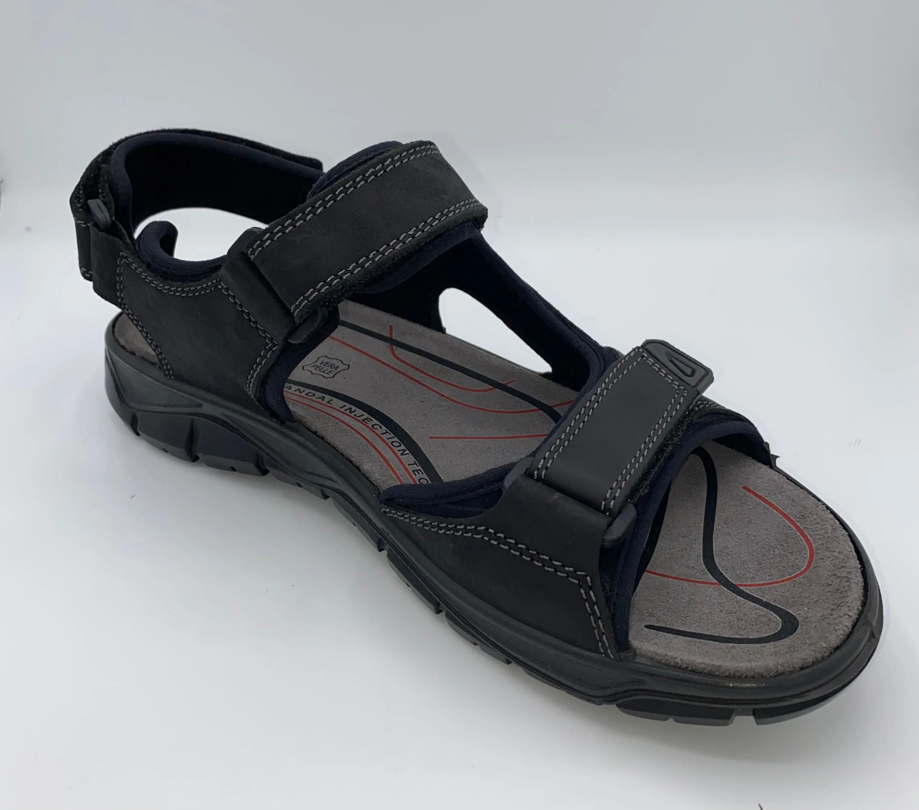 Ankle Strap Cushioned IMAC Italian Leather Velcro Sandals Black/Grey - 196269 3400/018