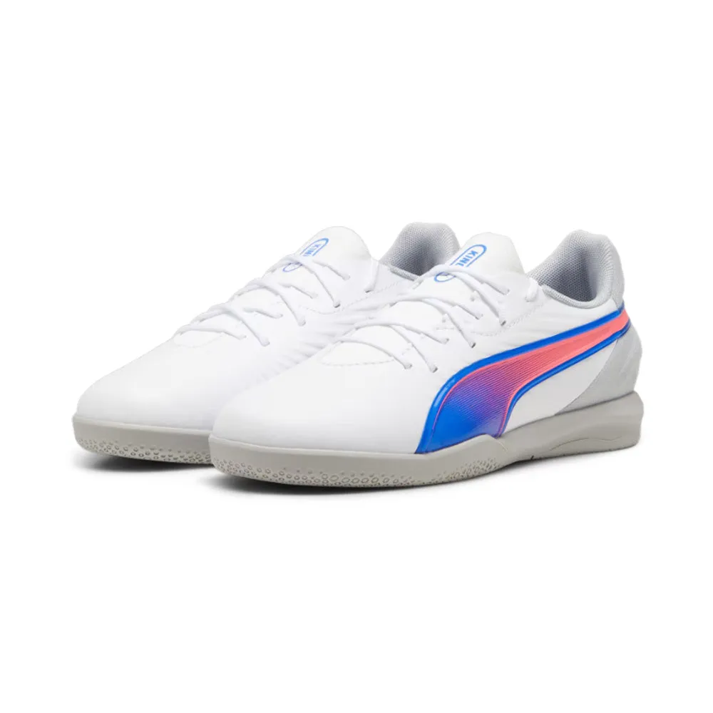 Puma King Match IT Jnr Indoor Football Shoes (White/Bluemazing/Light Grey) warm weather
