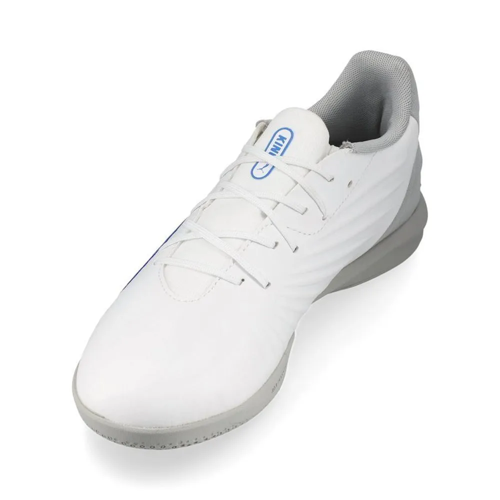 Puma King Match IT Jnr Indoor Football Shoes (White/Bluemazing/Light Grey) Breathable Build Soft Material