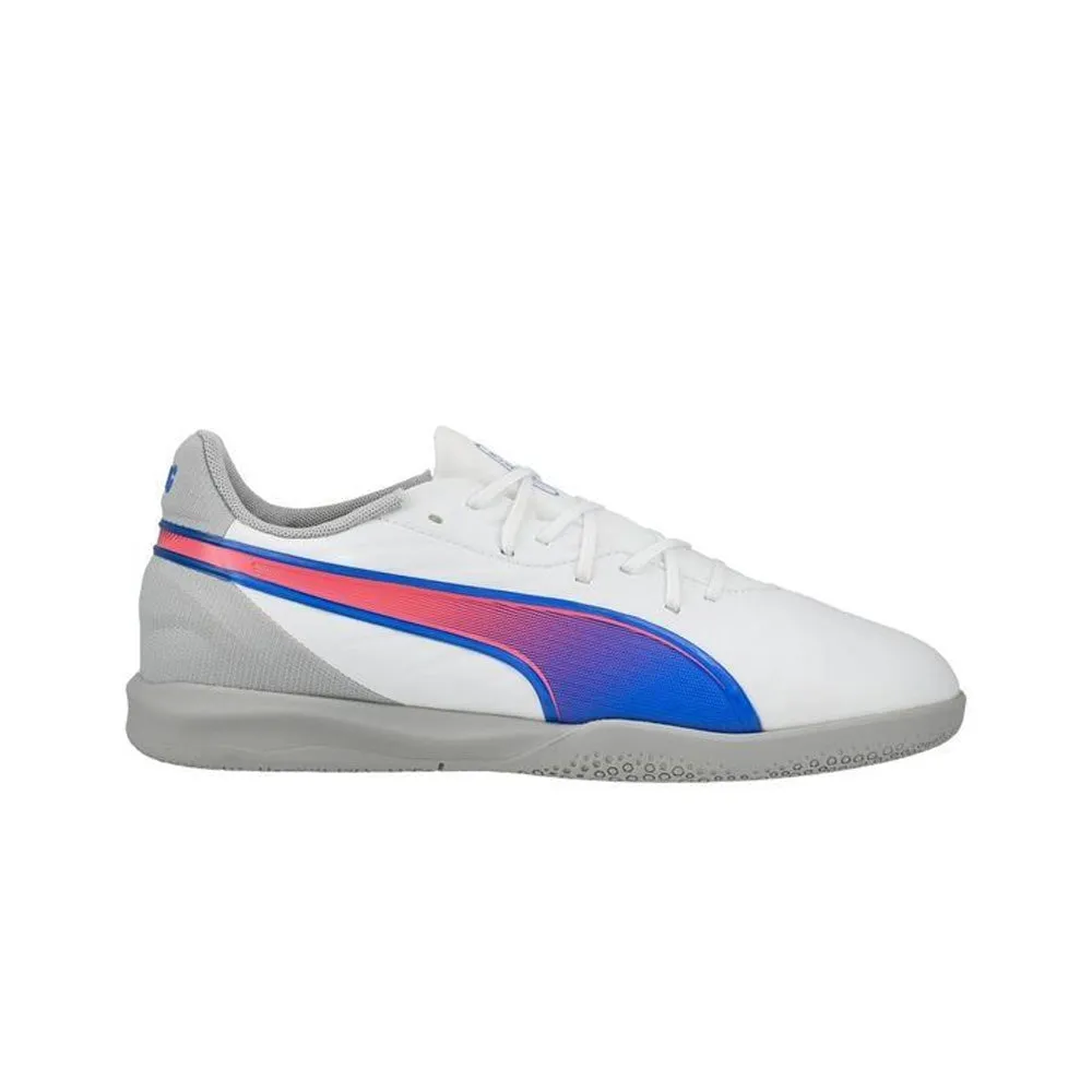 Puma King Match IT Jnr Indoor Football Shoes (White/Bluemazing/Light Grey) Smooth Fit