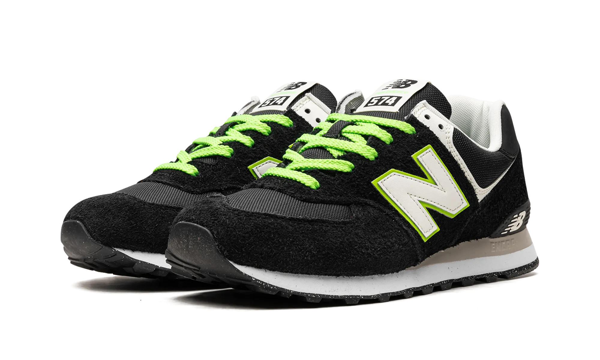 574 "Black White Green" stretchy upper shoes