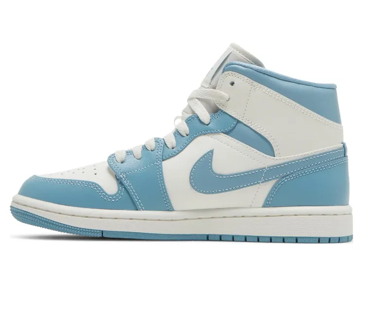 Women's Nike Air Jordan 1 Mid UNC (Sail/Blue) Flat Wear