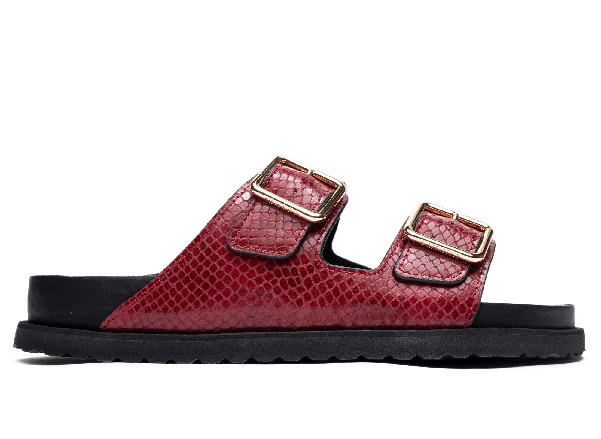 Birkenstock Arizona Lined 1774 in Black/Red Ultra Light Airport Travel Yoga Base