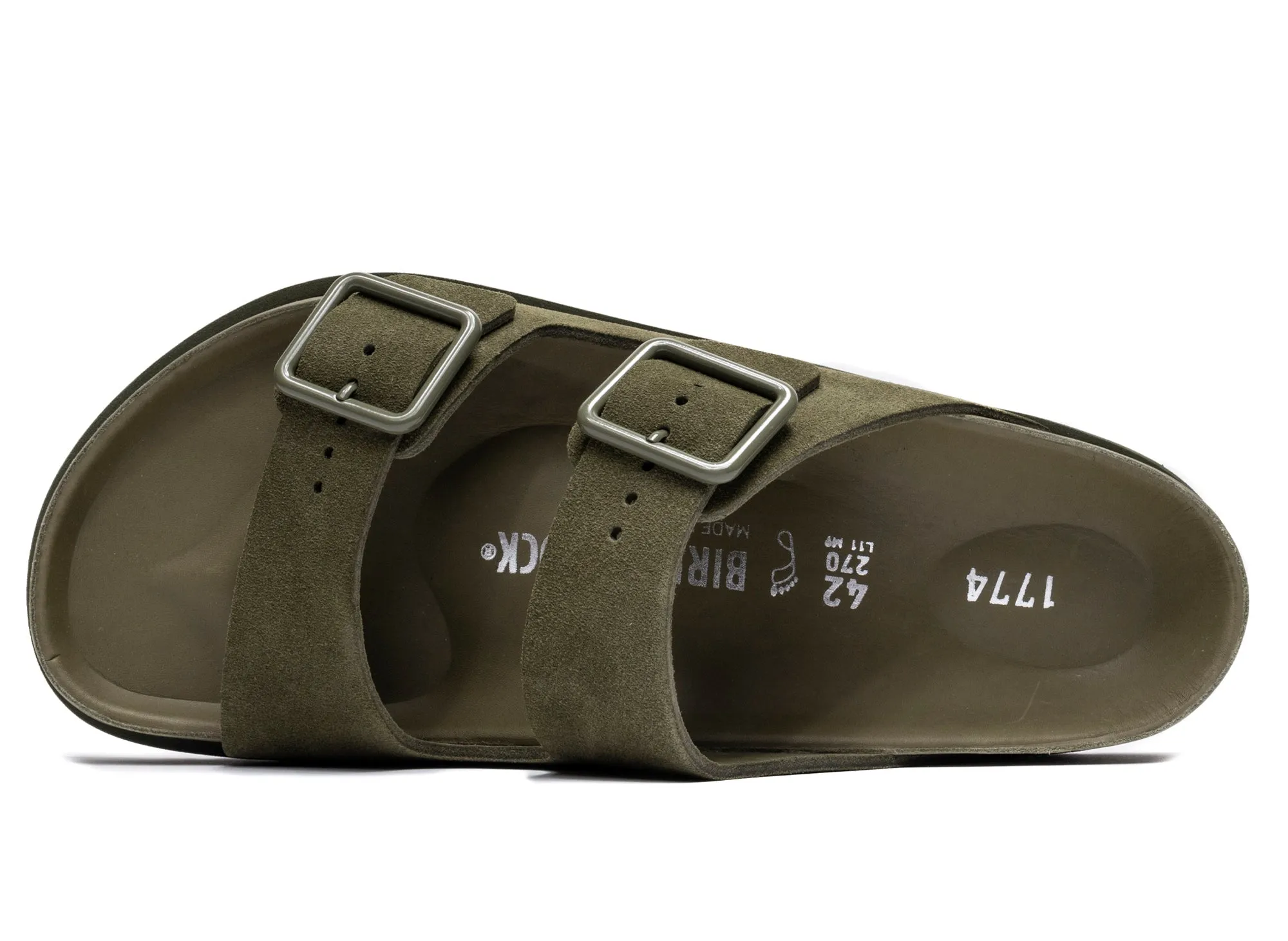 Birkenstock 1774 Arizona Suede/Leather in Moss Green Road grip Festival Vibe