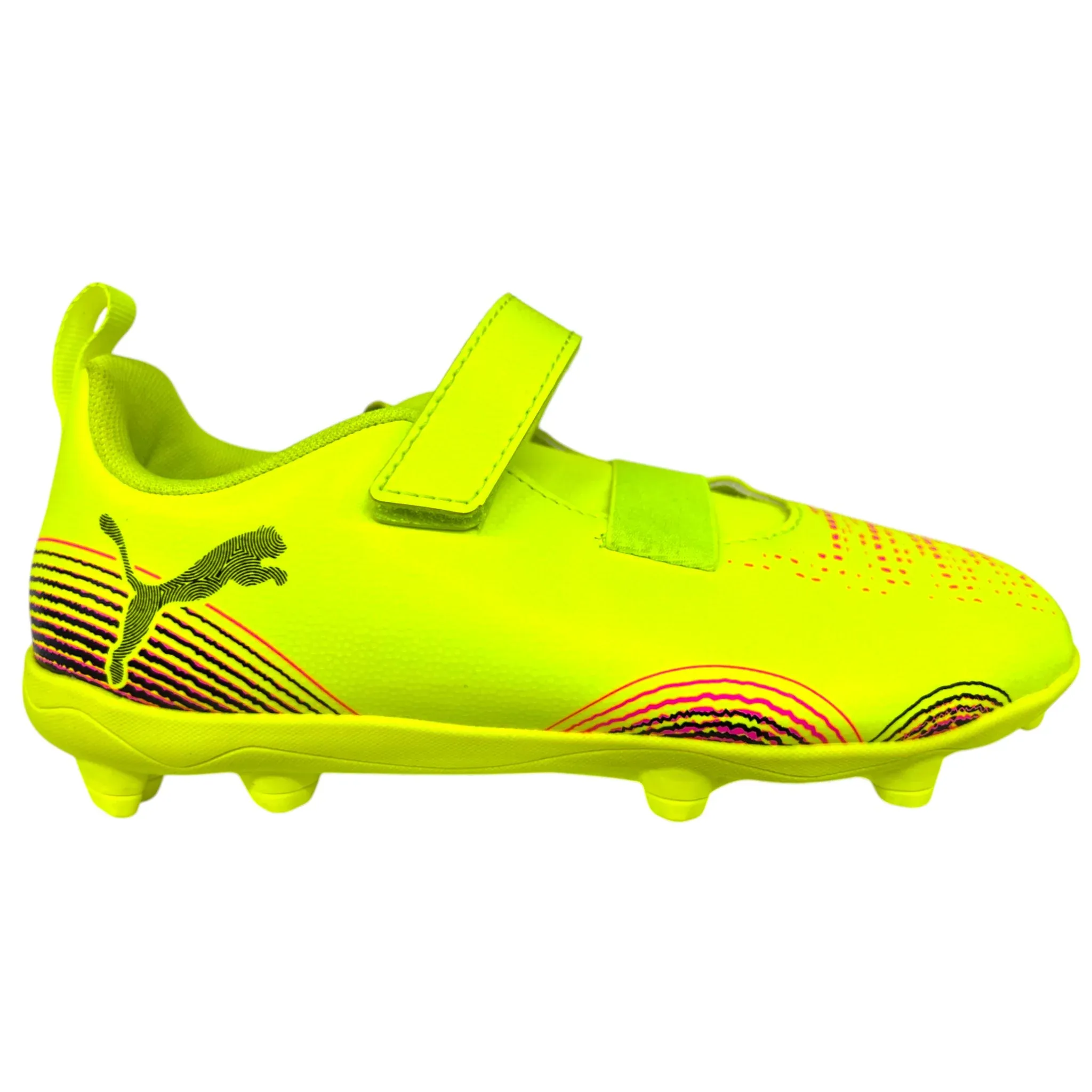 Puma Future 8 Play Velcro FG/AG Jnr Football Boots (Yellow Alert/Black/Sun Struck) Flat Heel Fall Travel