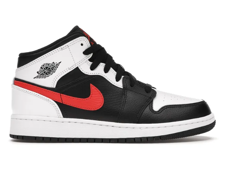 GS Nike Air Jordan 1 Mid (White/Black/Chile Red) Breathable side