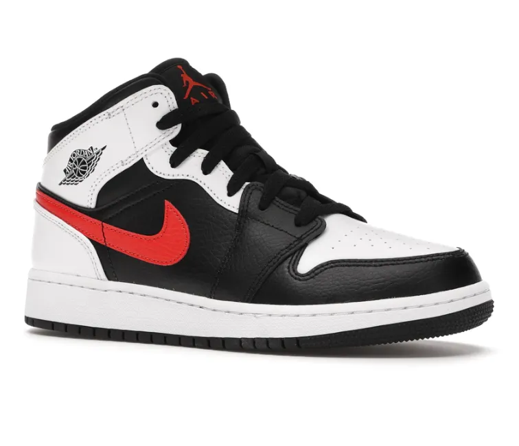 Travel Companion Ergonomic Footbed Design GS Nike Air Jordan 1 Mid (White/Black/Chile Red)