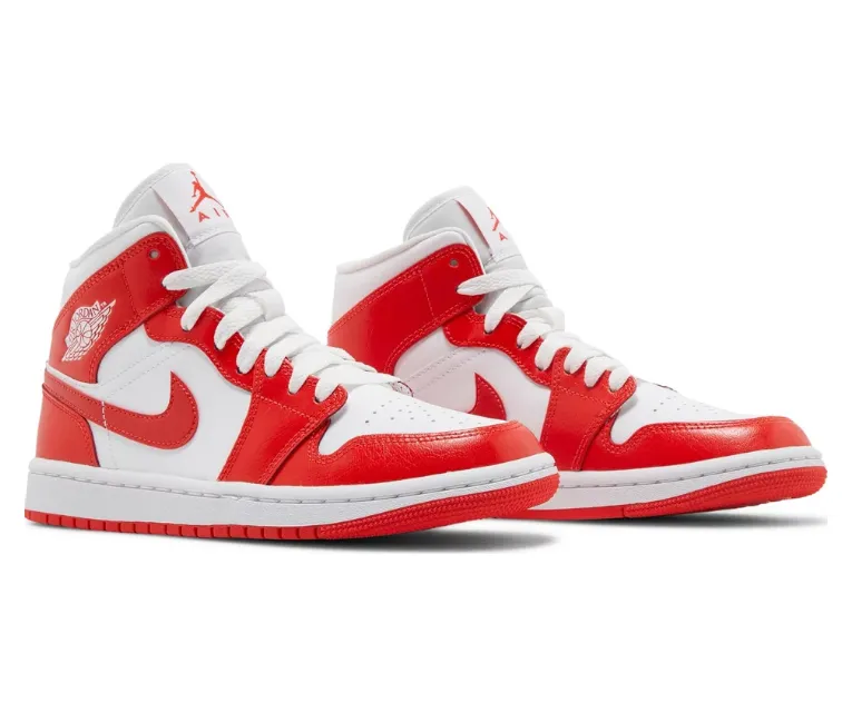 Women's Nike Air Jordan 1 Mid (White/Habanero Red) Cushioned Memory Foam