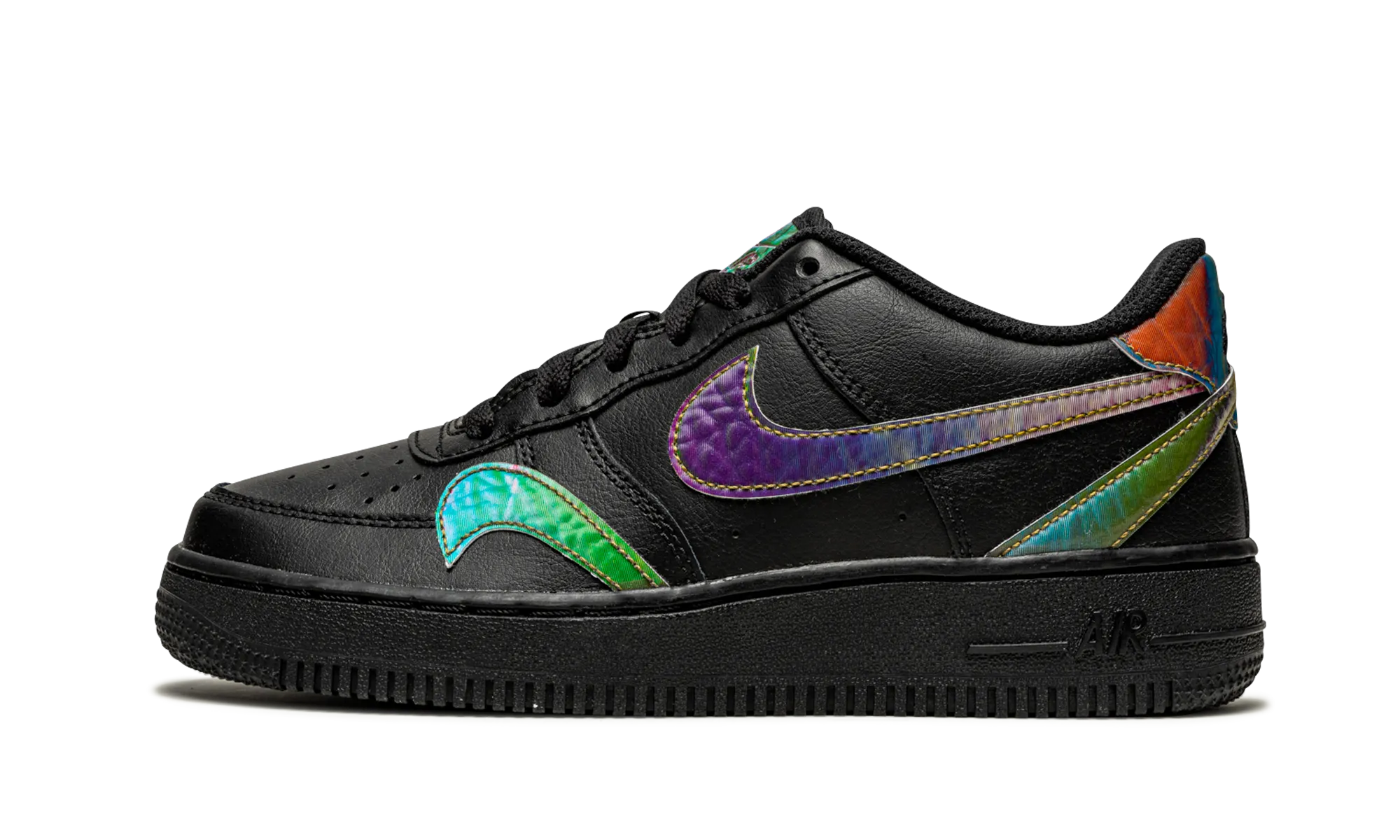 Air Force 1 Low LV8 GS "Misplaced Swooshes - Black" Strappy Step By Step