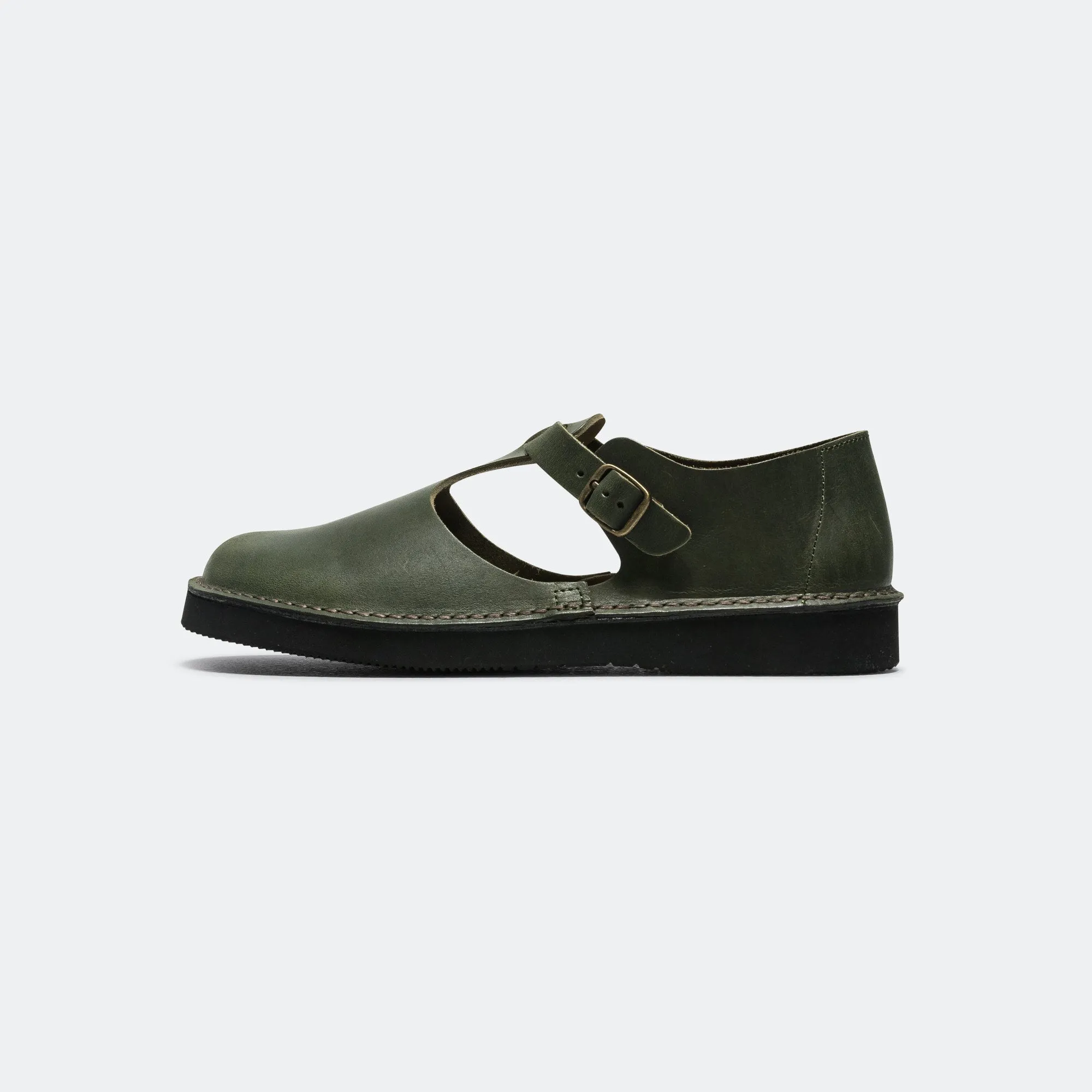 Mono Tone Snake Skin Guna Sandal - Pottery Green