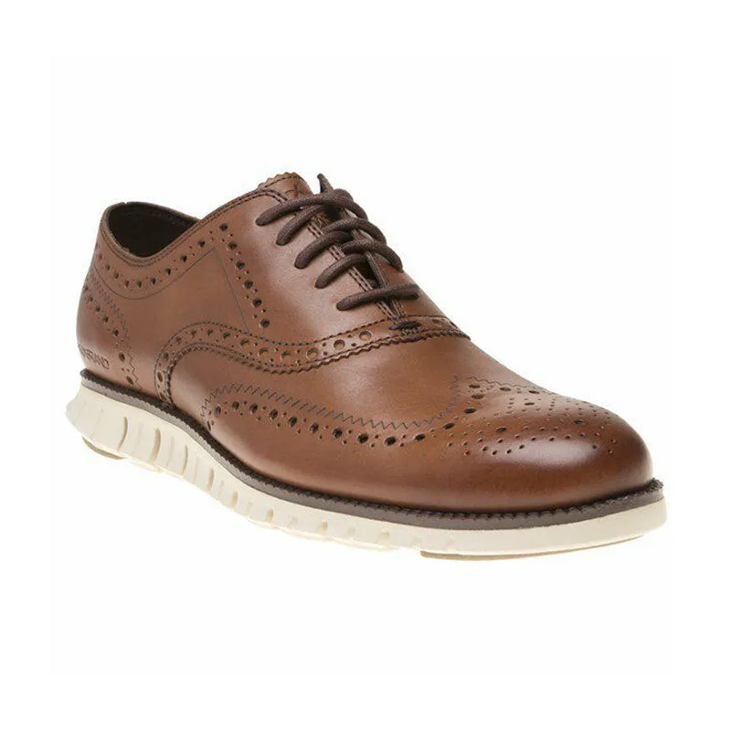 Men's ZEROGRAND Wingtip Oxford British Tan Vintage Edge