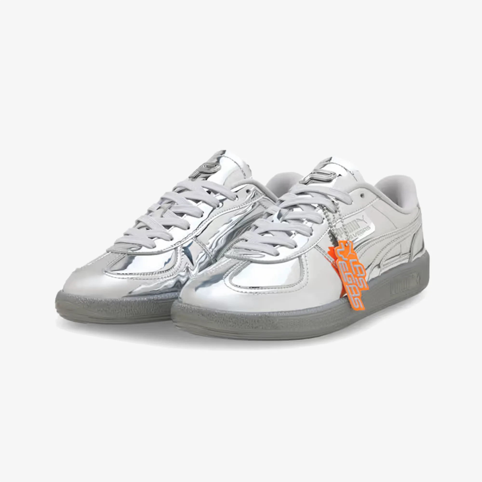 Stylish Edge All-Purpose Footwear PUMA | PALERMO CLUB VEGAS LEATHER { SILVER-GLACIAL GRAY-ORANGE GLO