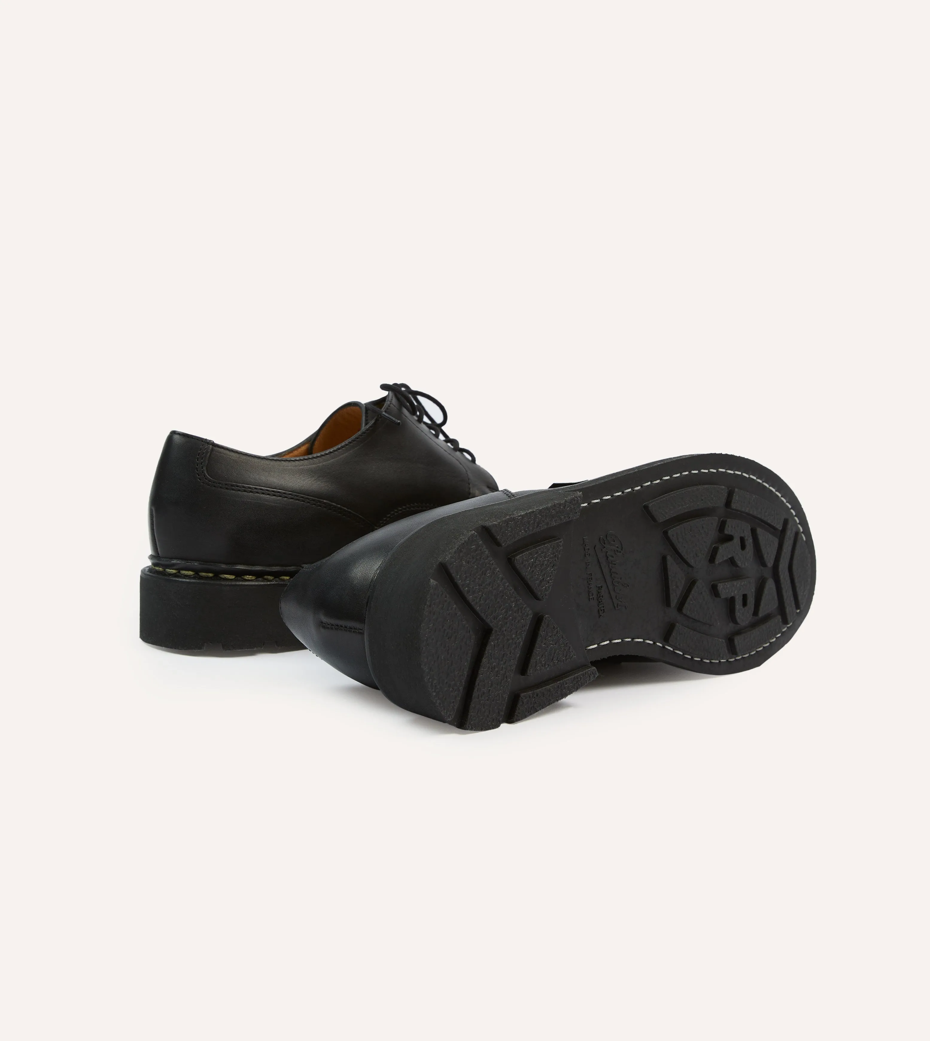 Paraboot Villandry Noir Calf Leather Derby Shoe Stacked Heel Elite Sharp