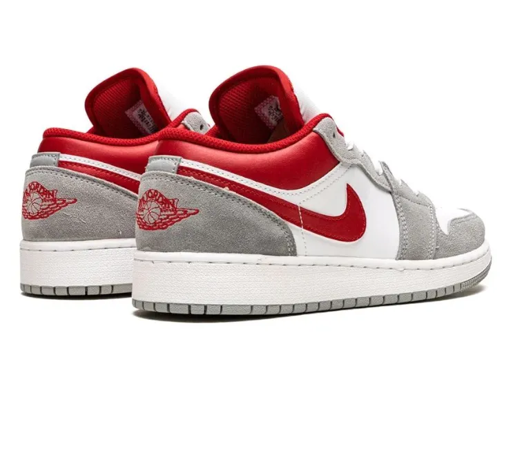 GS Nike Air Jordan 1 Low SE (Smoke Grey/Red) Elasticated Lacing