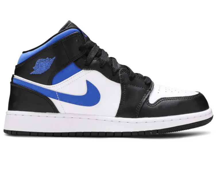 GS Nike Air Jordan 1 Mid (White/Racer Blue) ventilation channels Elastic