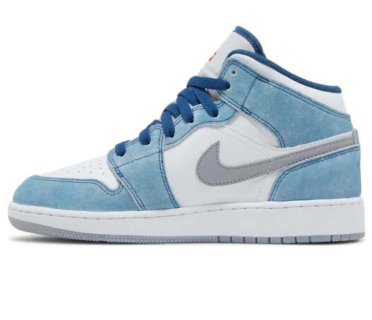 Durable Ripstop Upper Carbon Fiber Plates GS Nike Air Jordan 1 SE Mid (French Blue)