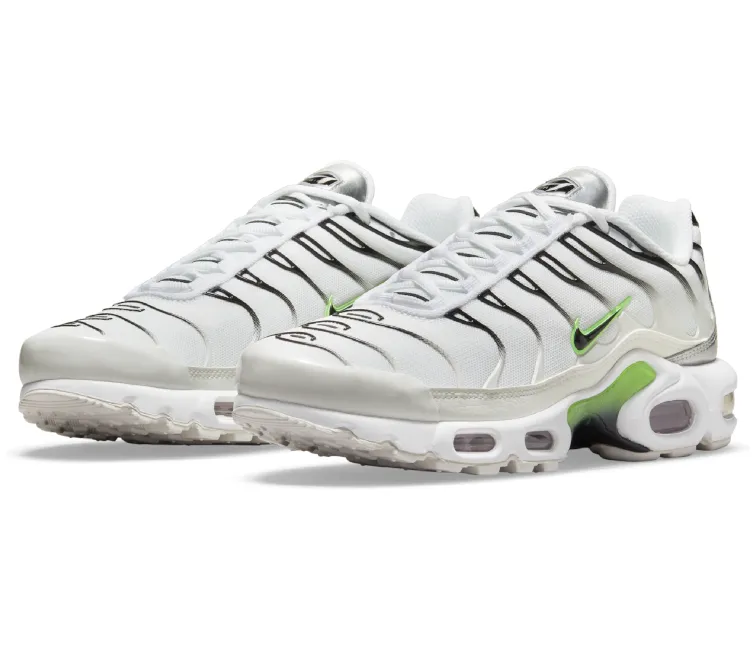 Women's Nike Air Max Plus Tn (White/Silver/Green) Lightweight Framework Carbon Fiber