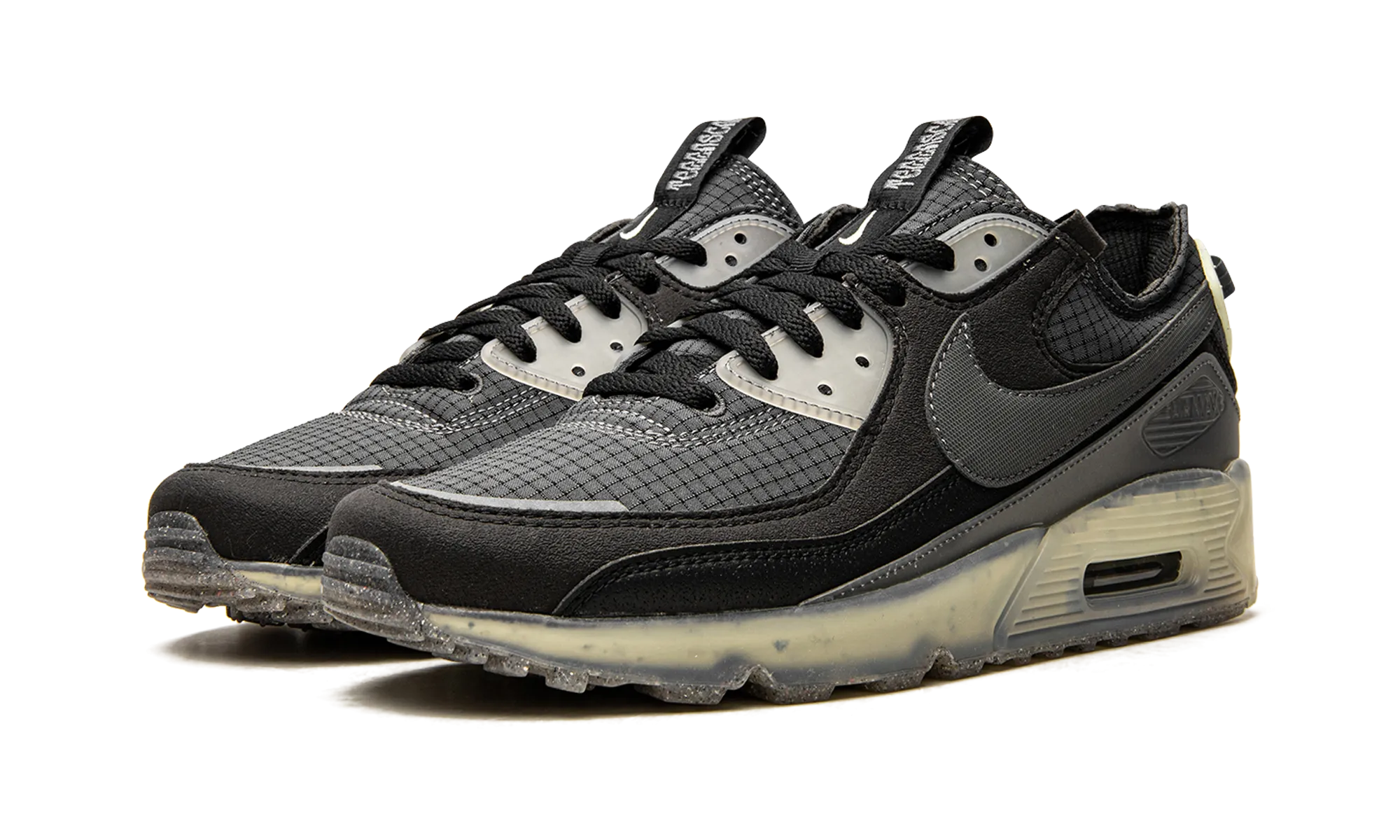 Air Max 90 Terrascape "Black Lime Ice" running in a frozen river area shoes