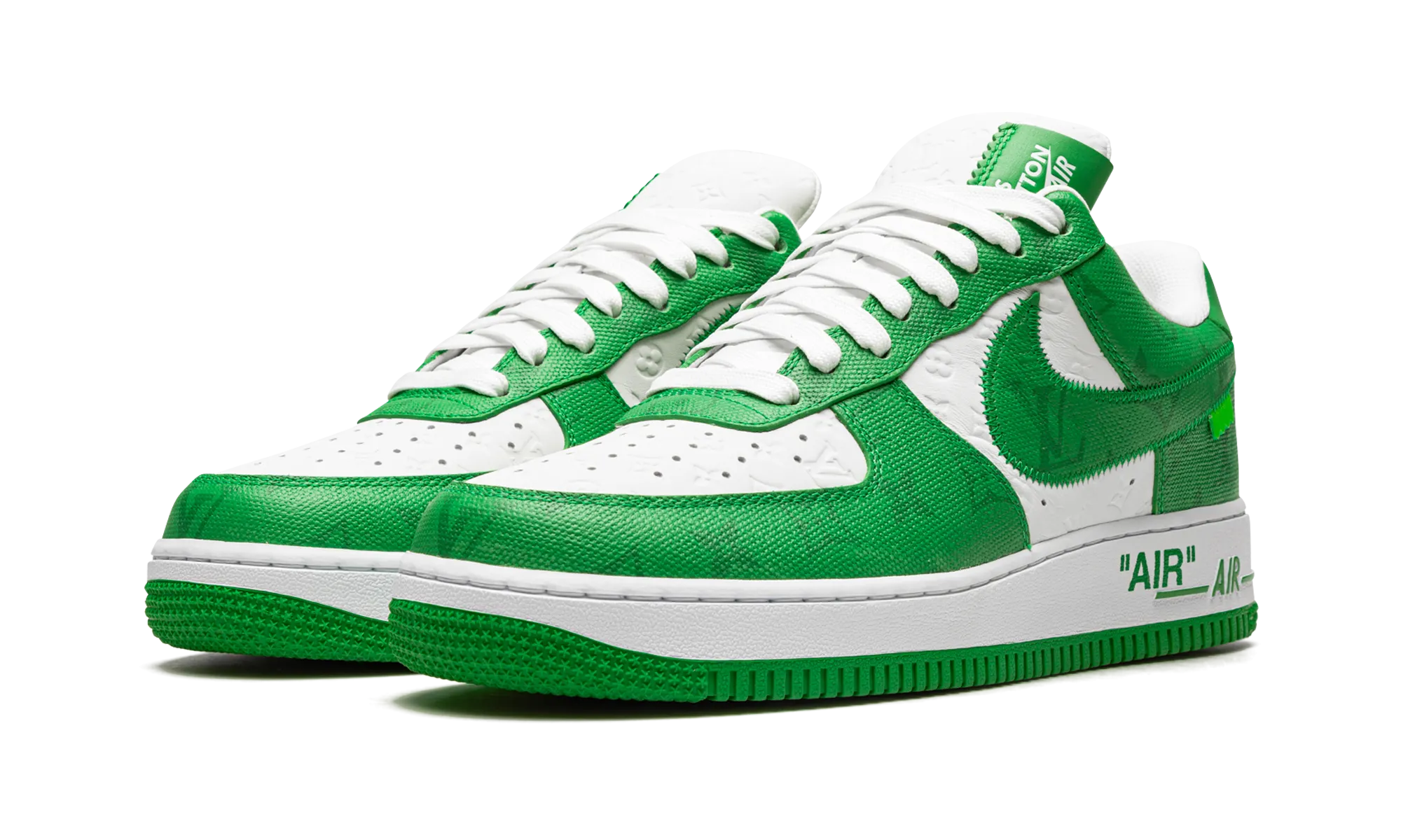 Louis Vuitton Air Force 1 Low "Virgil Abloh - White/Green" Vegan Leather Construction Traction Optimized Grip