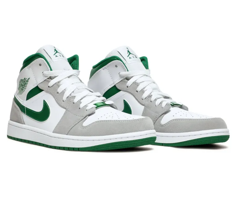 Men's Nike Air Jordan 1 Mid SE (Grey/Pine Green) Extra Flex Anti Slip Groove Pattern