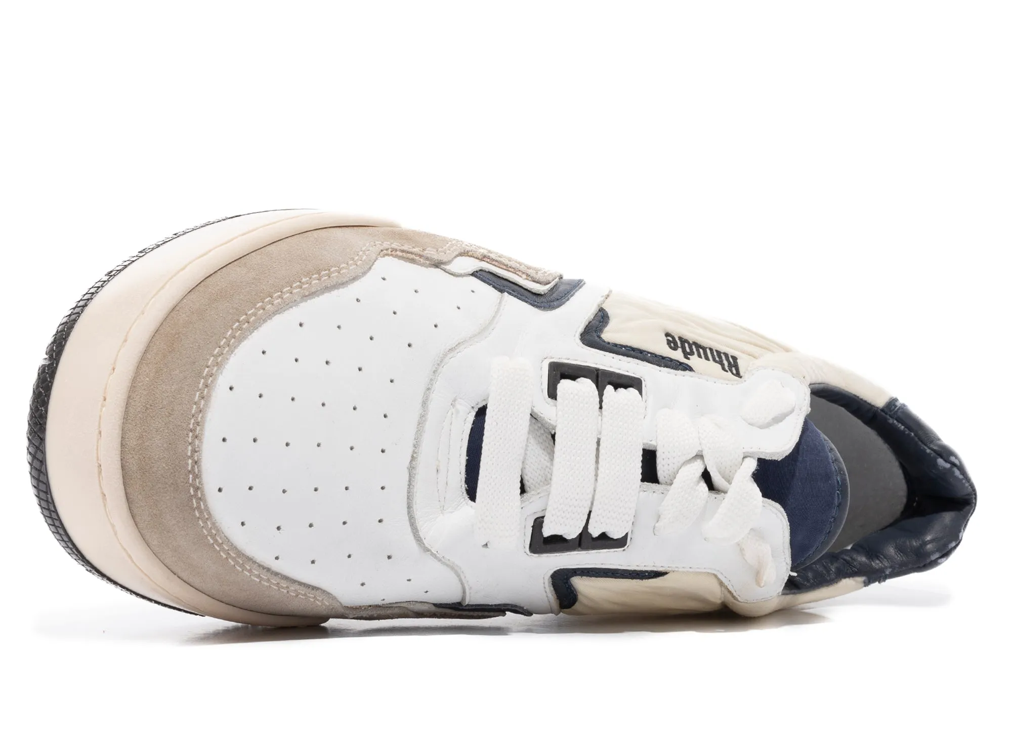 Rhude Racing Sneaker in White / Navy / Beige Ice Guard Wave Flow