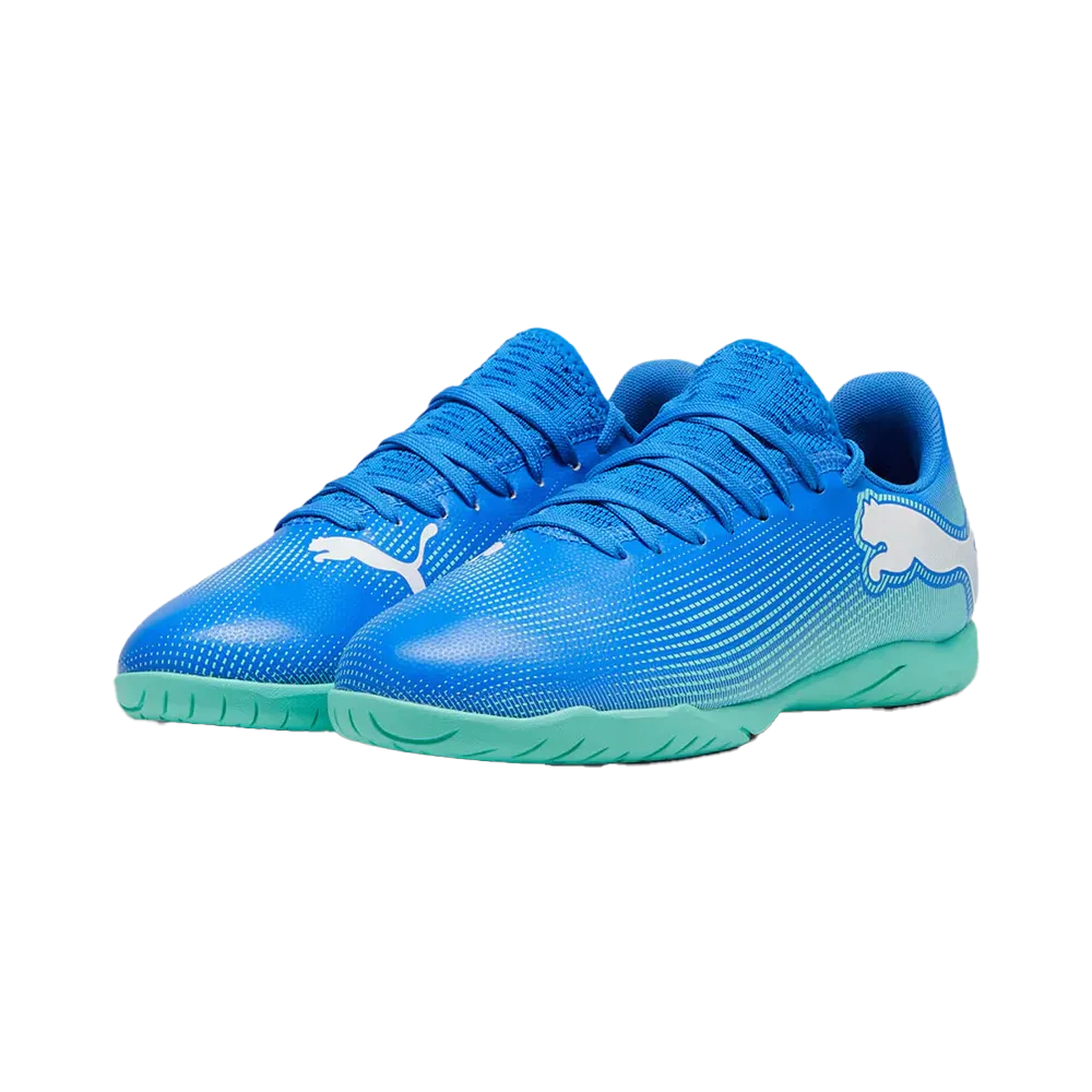 Form Fit Neat Look Puma Future 7 Play IT Jnr Indoor Football Shoes (Hyperlink Blue/Mint)