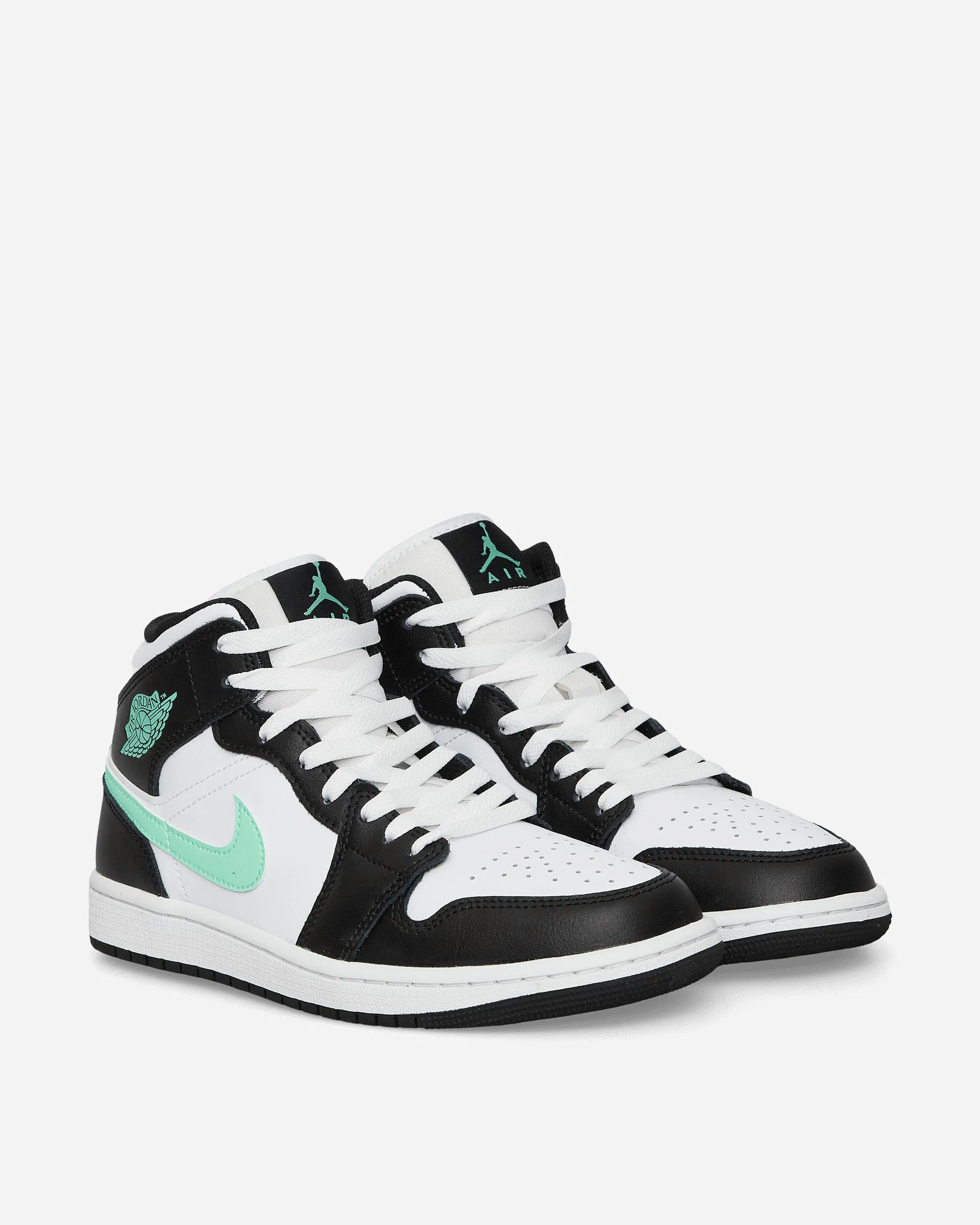 Air Jordan 1 Mid Sneakers White / Black / Green Glow Soft Layers Lightweight Canvas